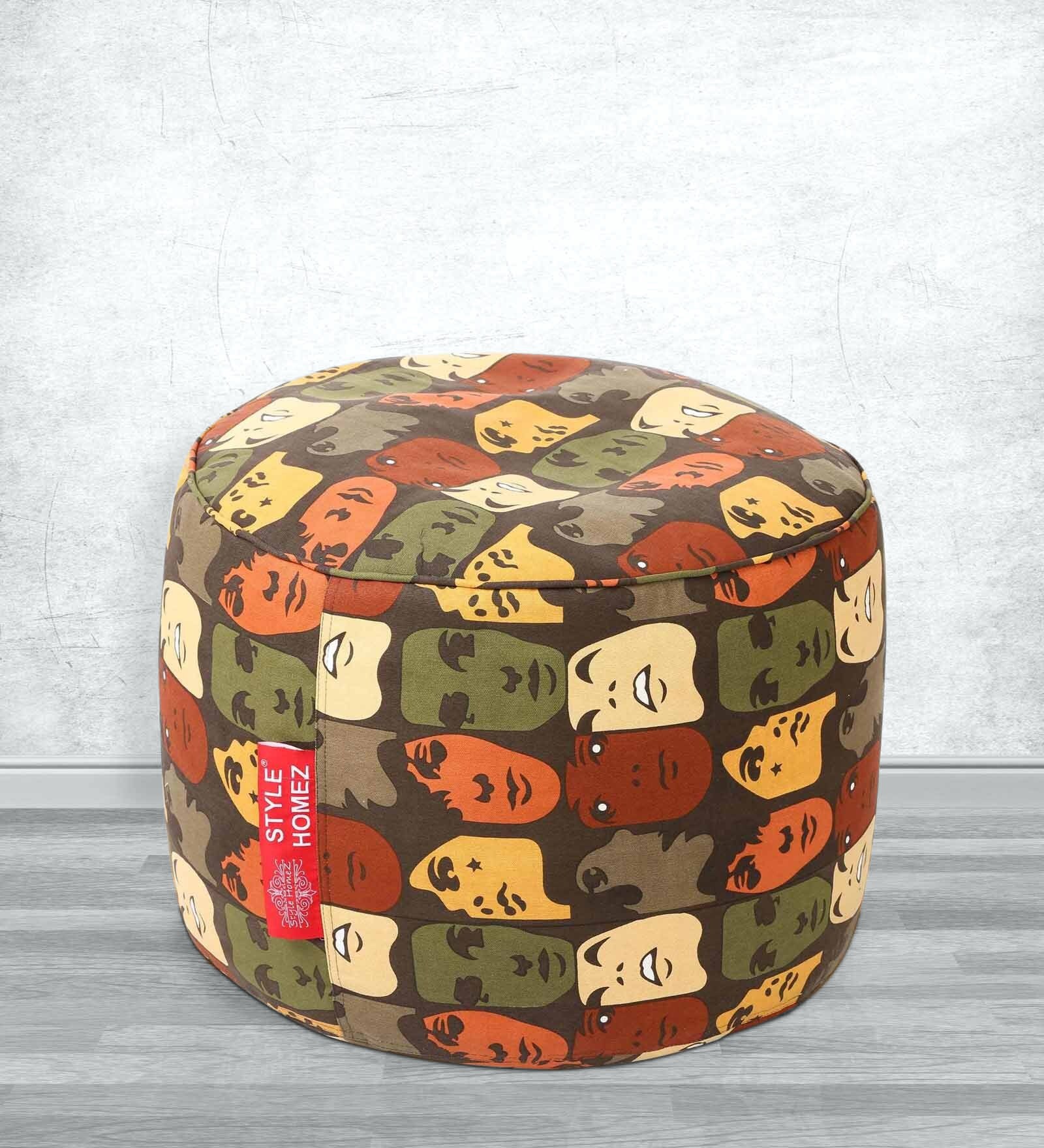 Abstract Fabric Pouffe in Multi Colour
