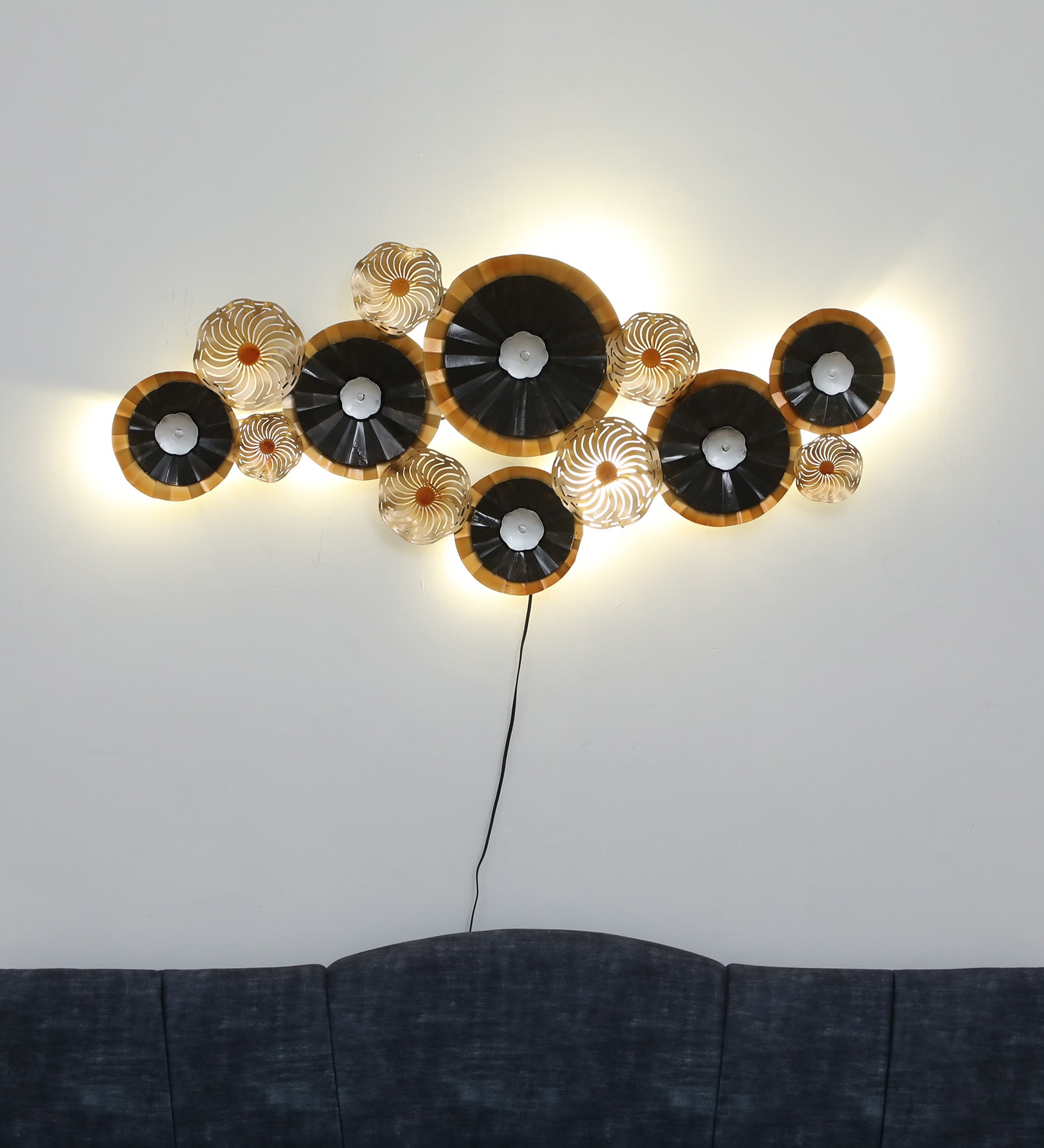 Abstract Disks Copper Iron Wall Art With LED