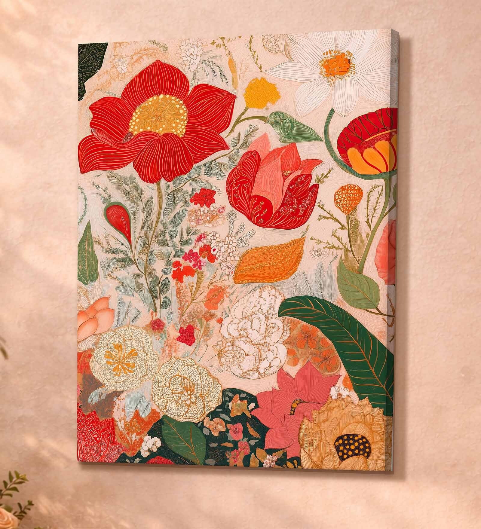 Abstract Floral Stretched Canvas Painting