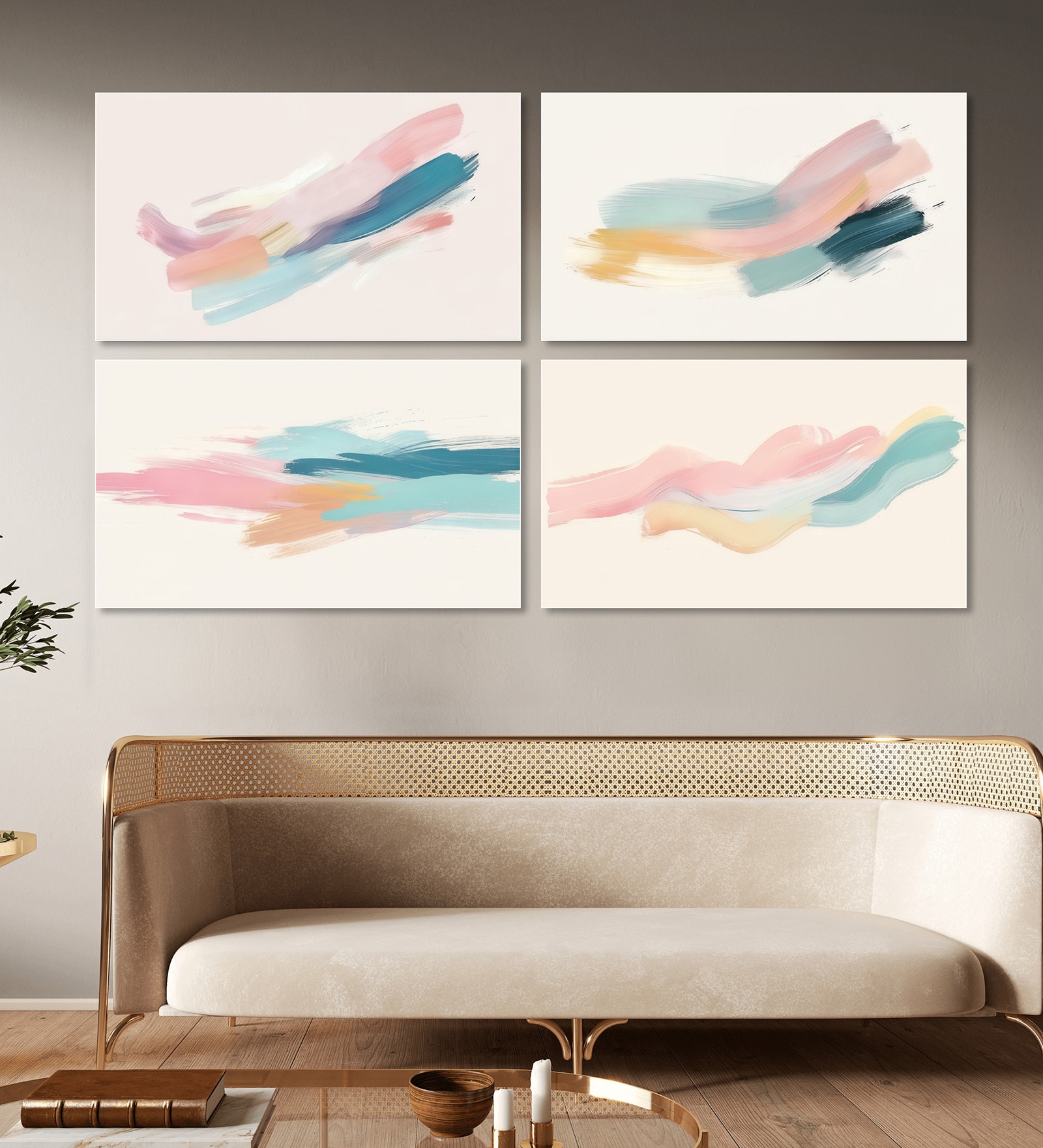 Abstract Four-Piece Painting Set Canvas Painting White Frame