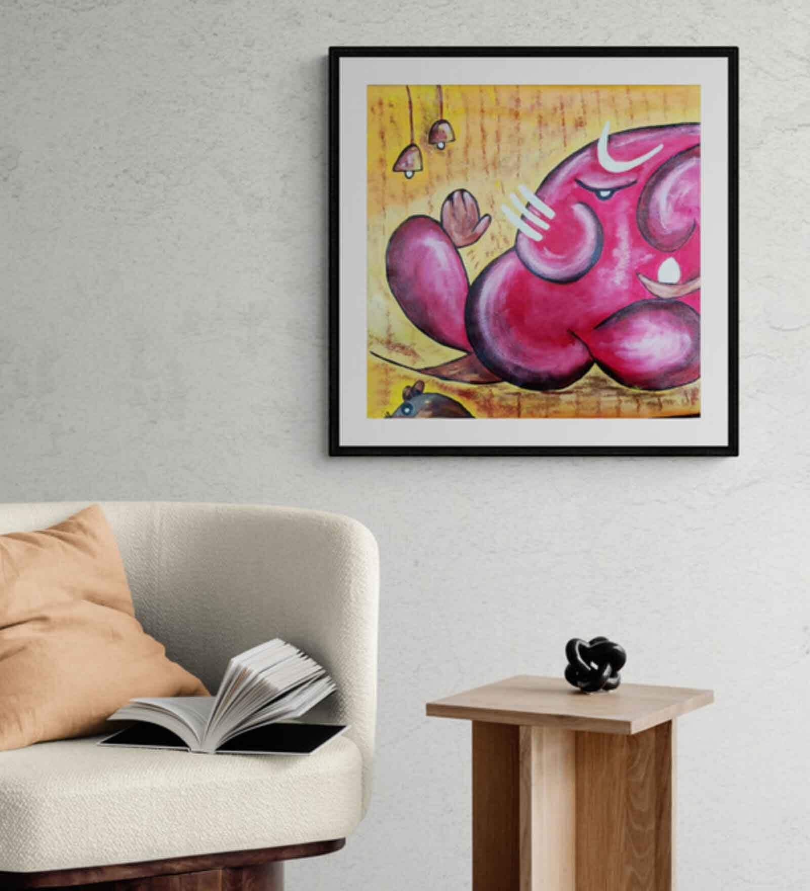 Abstract Ganesha Handmade Acrylic Paint On Canvas Unframed