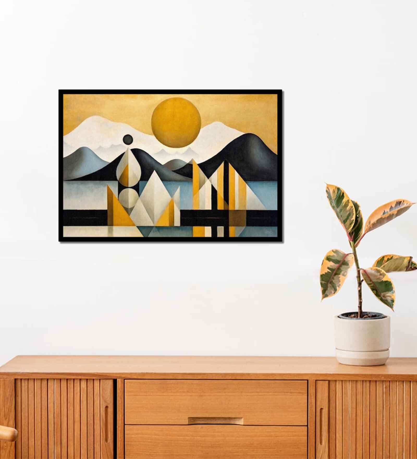 Abstract Geometry Black Engineered Wood Wall Painting
