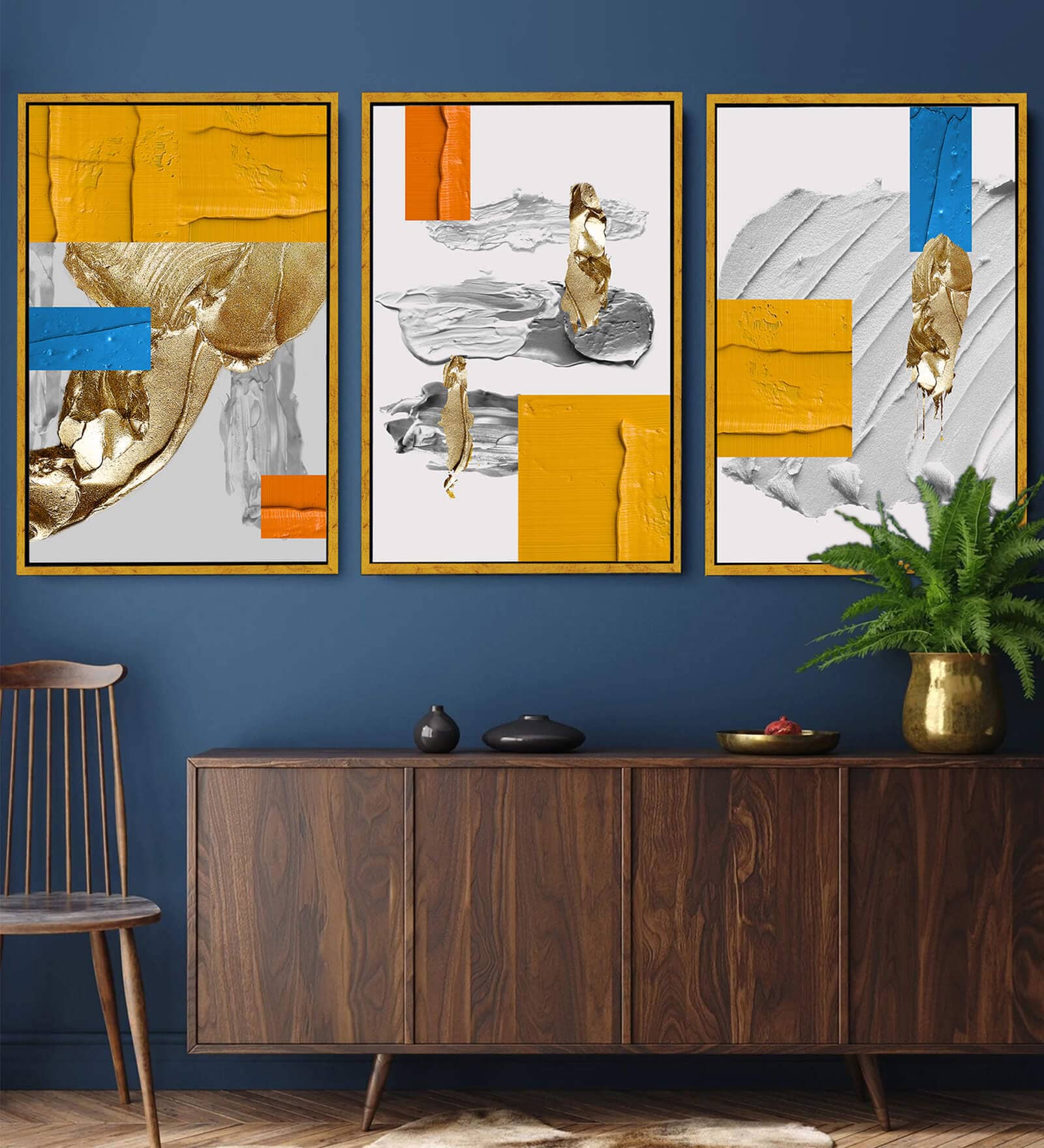 Abstract Geometry Golden Framed Wall Art Canvas Prints Wall Art Pictures For Living Room Modern