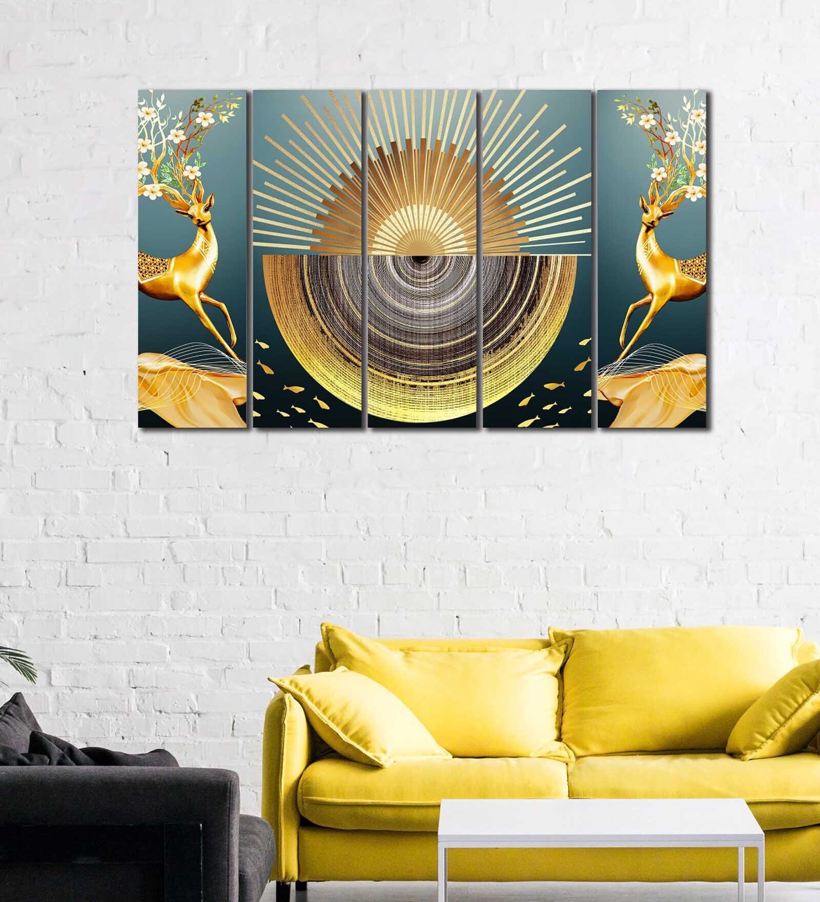 Abstract Geometry MDF Art Panel Set of 5