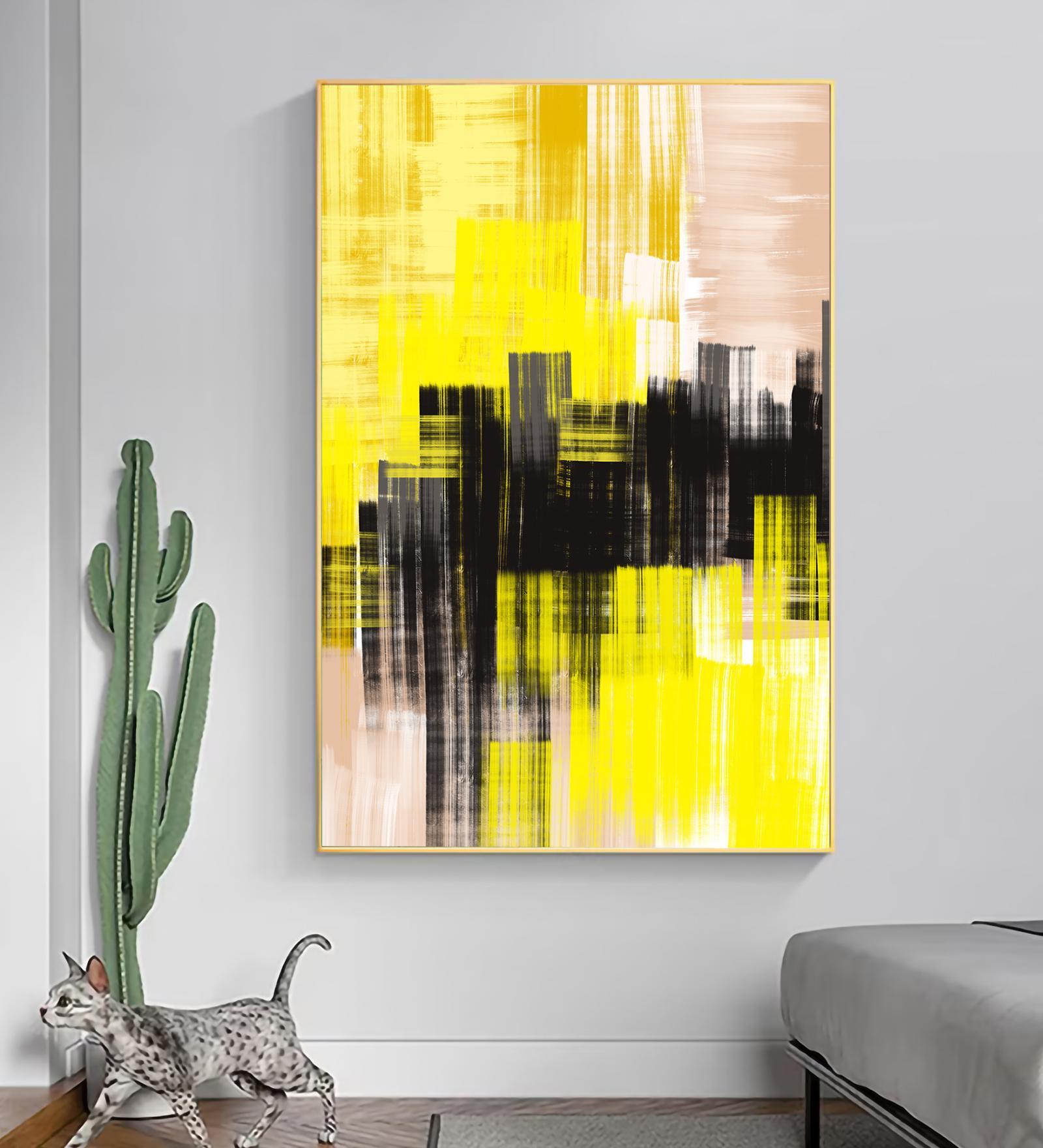 Abstract Black & Yellow Synthetic Wood Wall Art