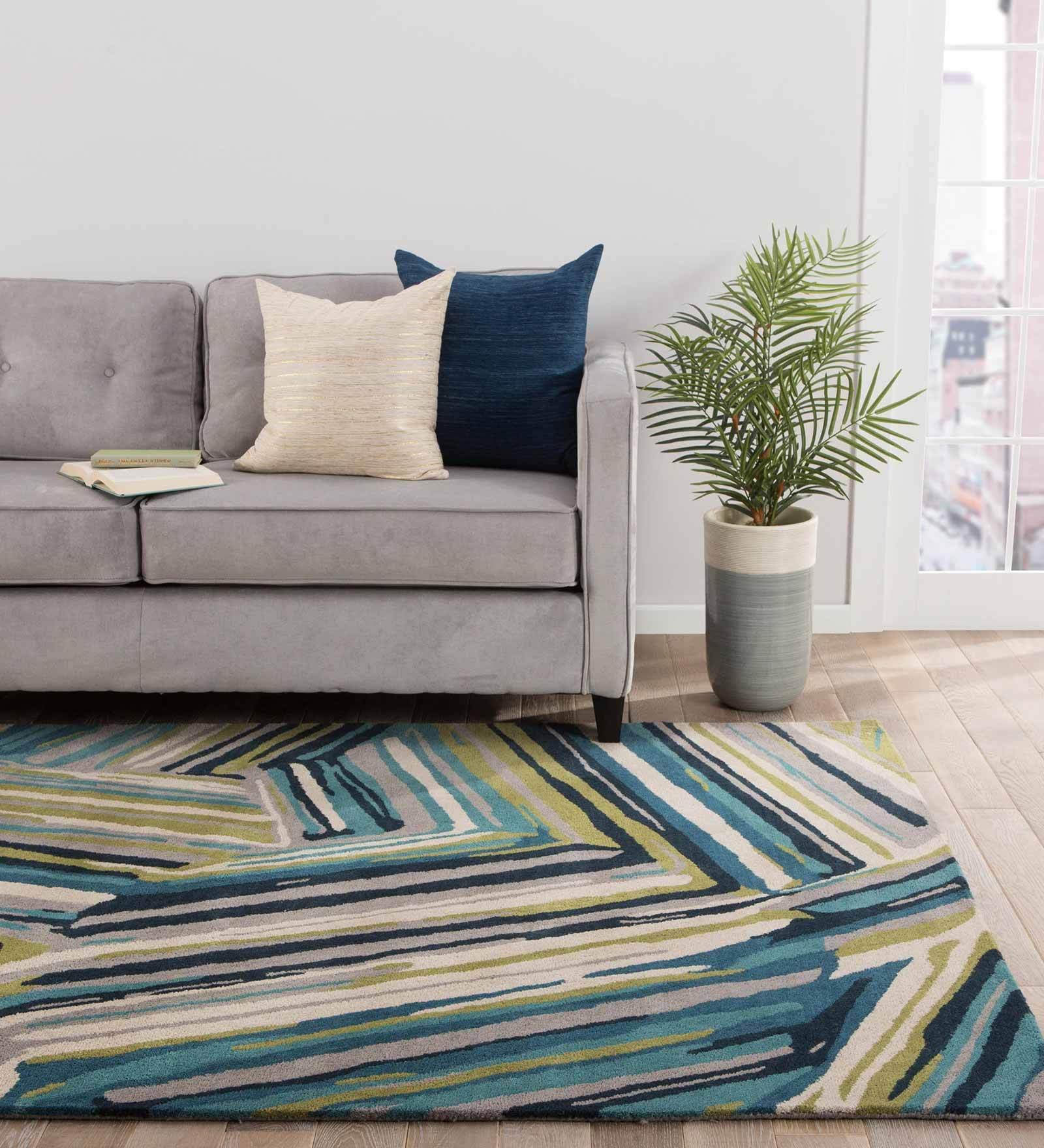 Blue Wool Geometrical 4 x 6 Feet Hand Tufted Carpet