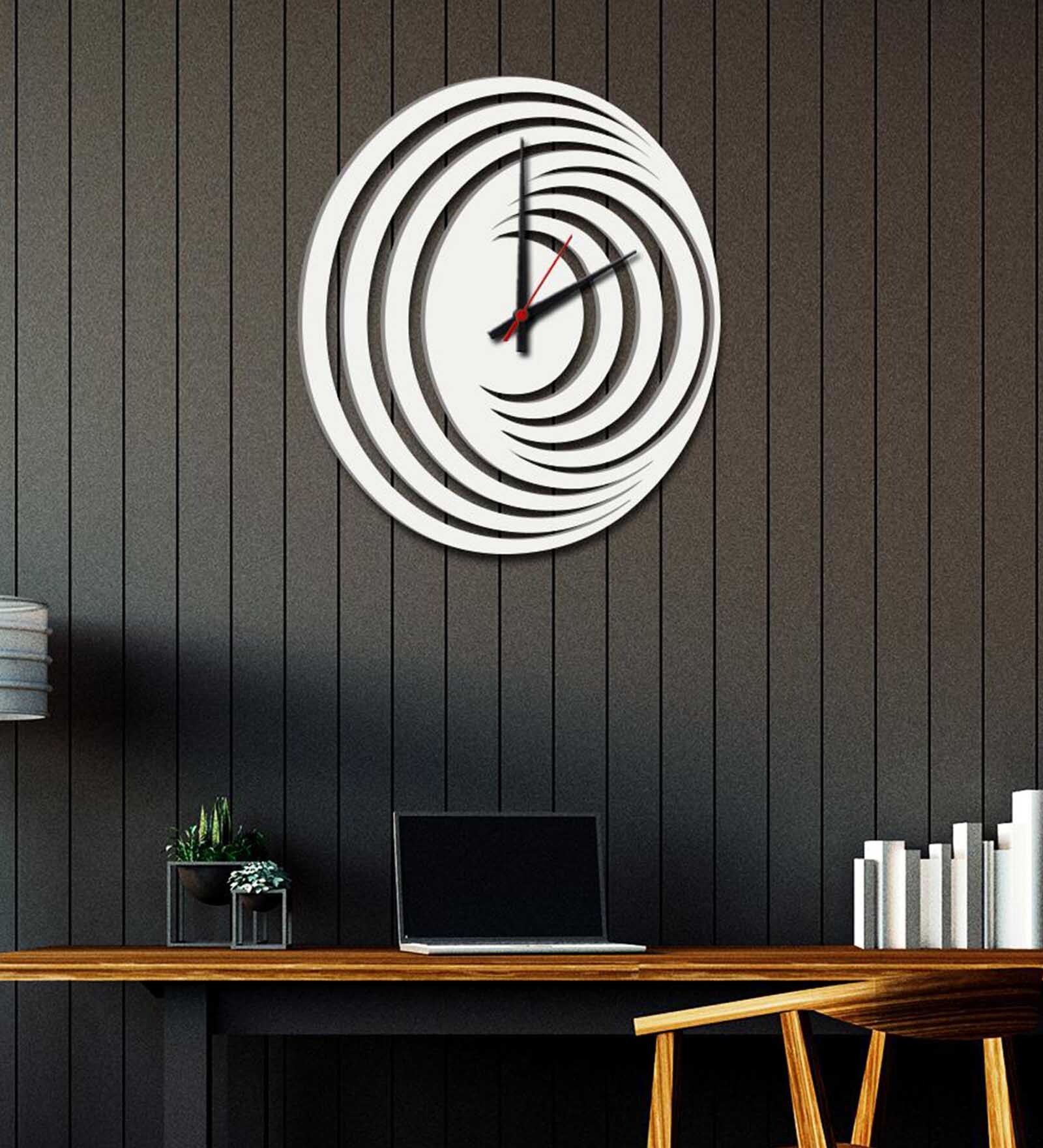 White MDF Abstract HurricaneWooden Modern Wall Clock