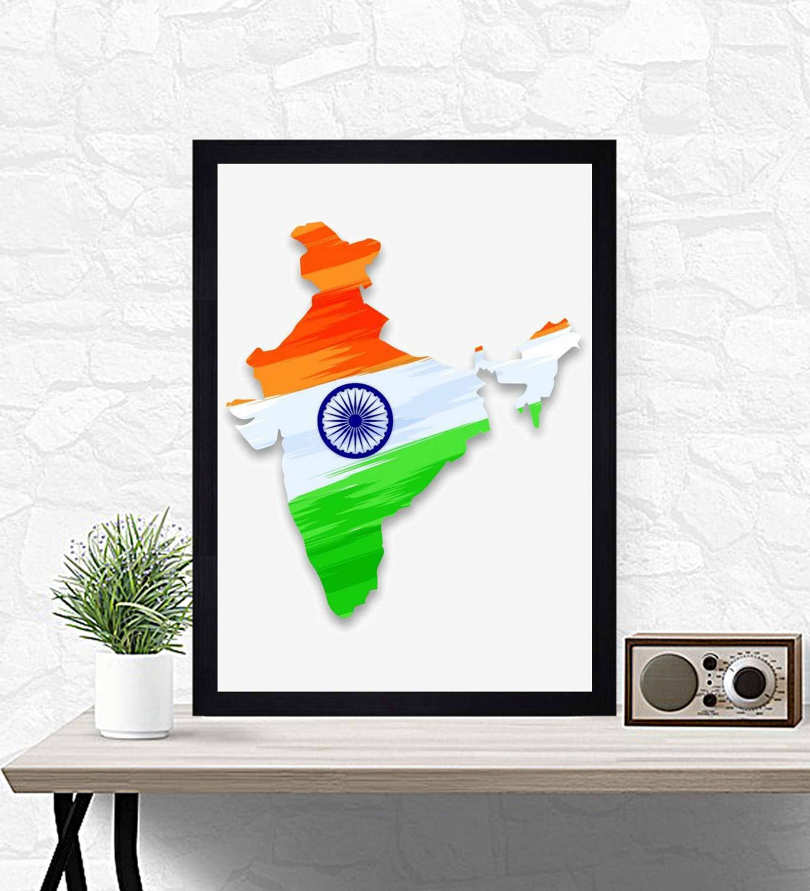Abstract India Map Framed Canvas Art Print