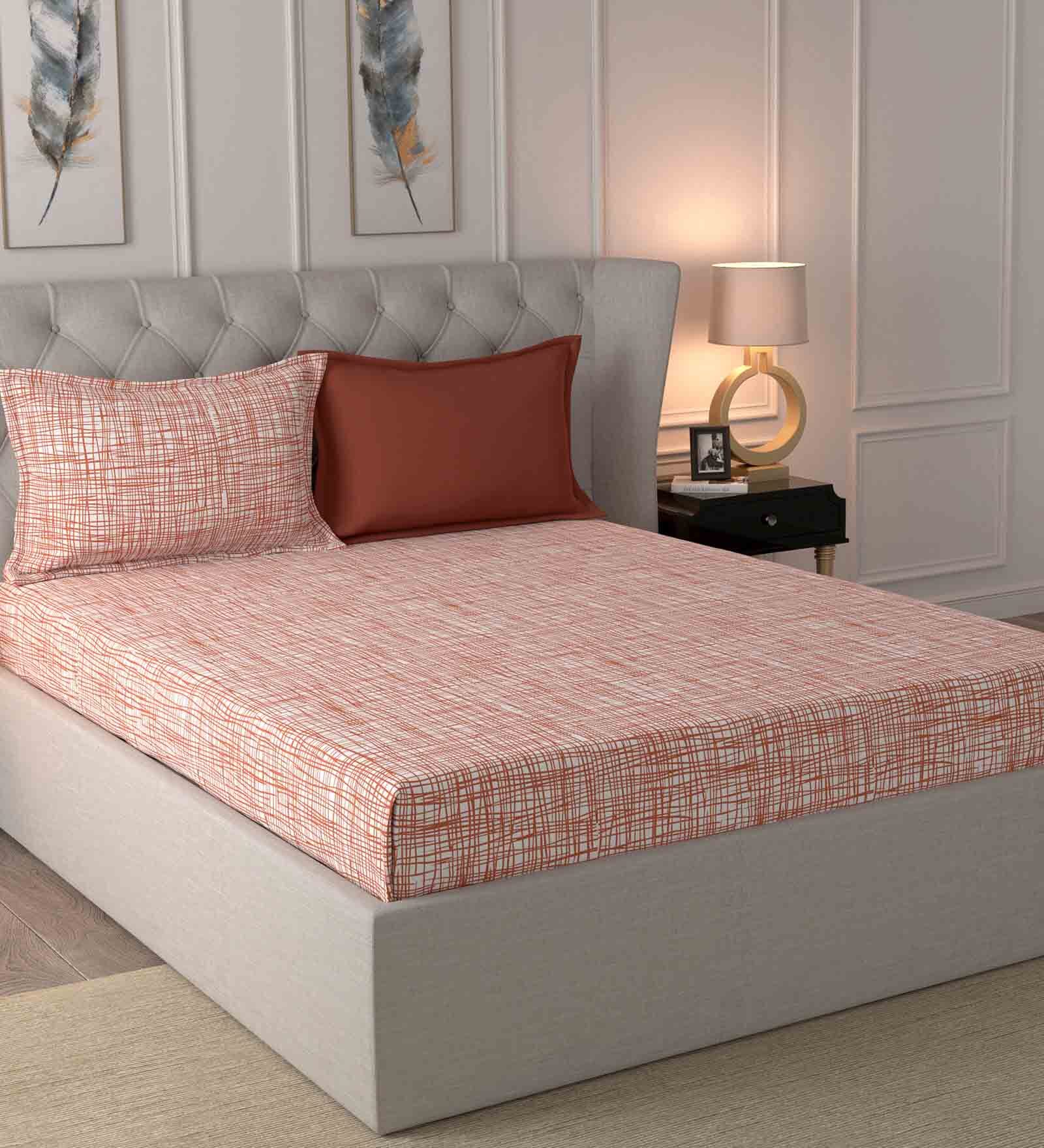 Buy Red Abstract 210 TC Cotton 1 Double King Size Bedsheet with 2