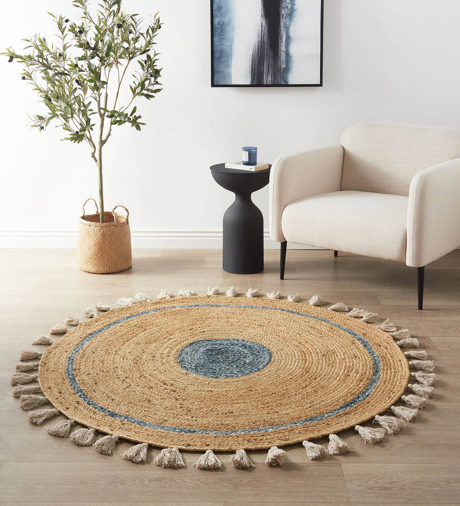 Abstract Jute 3 Ft X 3 Ft Hand Woven Dhurrie