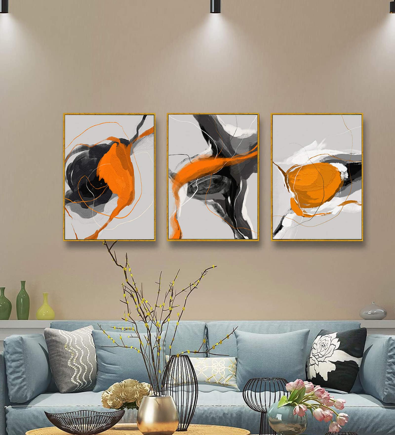 Abstract Landscape Framed Wall Art Prints Gold Elk Leaf Canvas Interior Paintings Wall Art Pictures