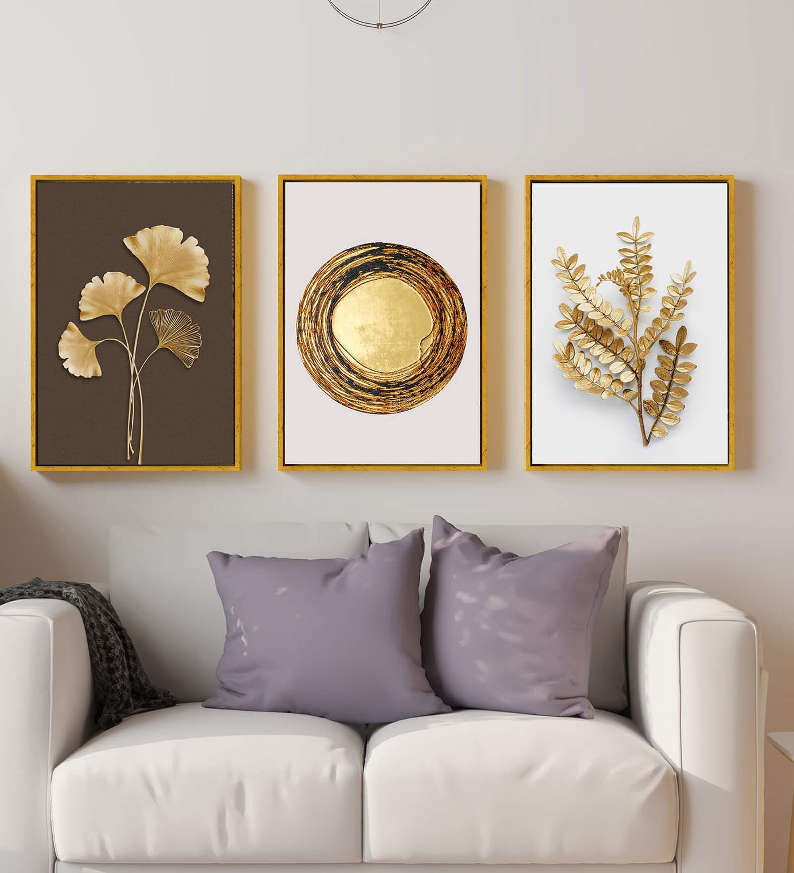 Abstract Modern Golden Leaf Wall Art Luxury Circle Poster Print Nordic Framed Wall Art Prints