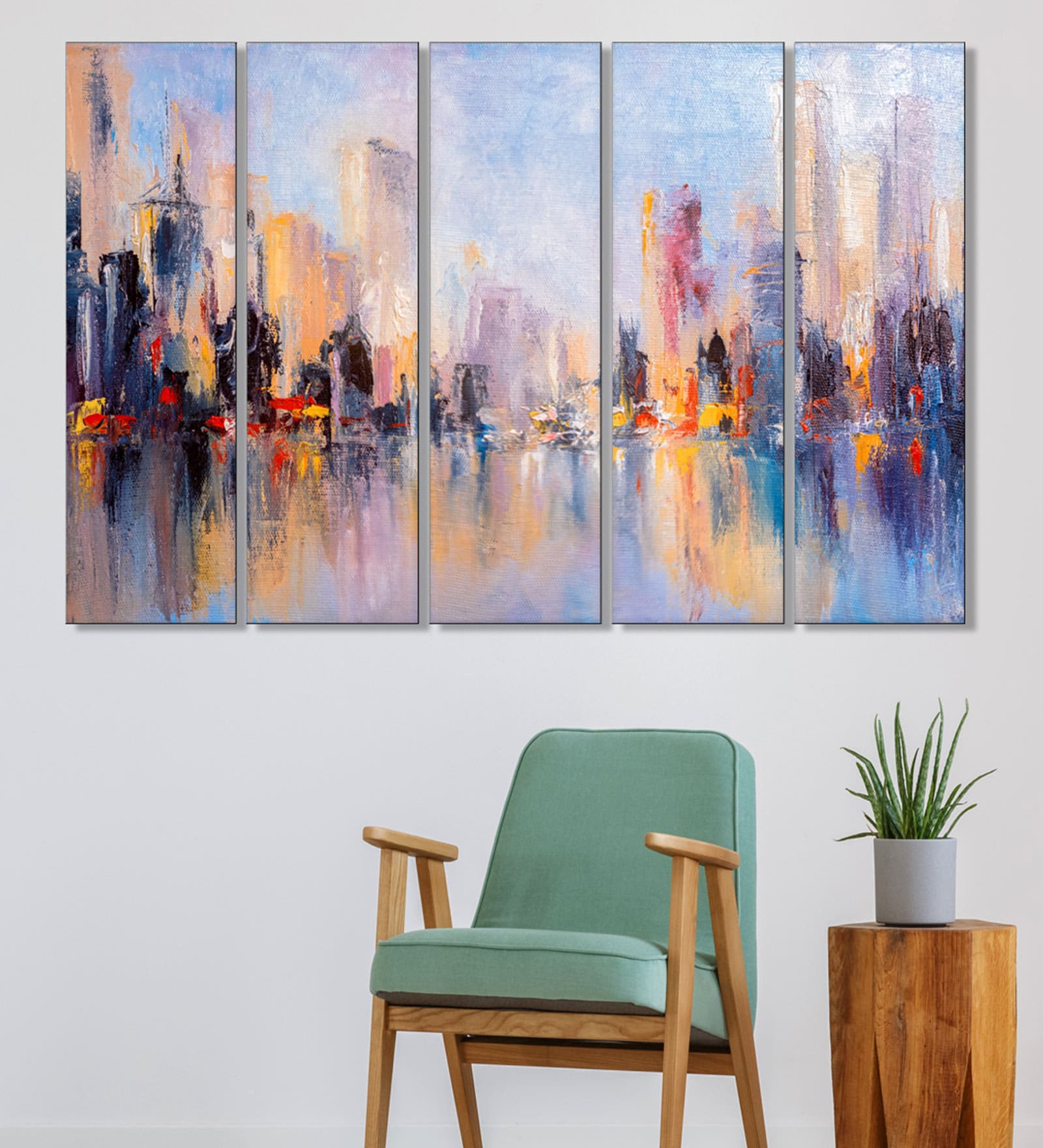 White MDF Unframed Abstract Art Panel Set of 5