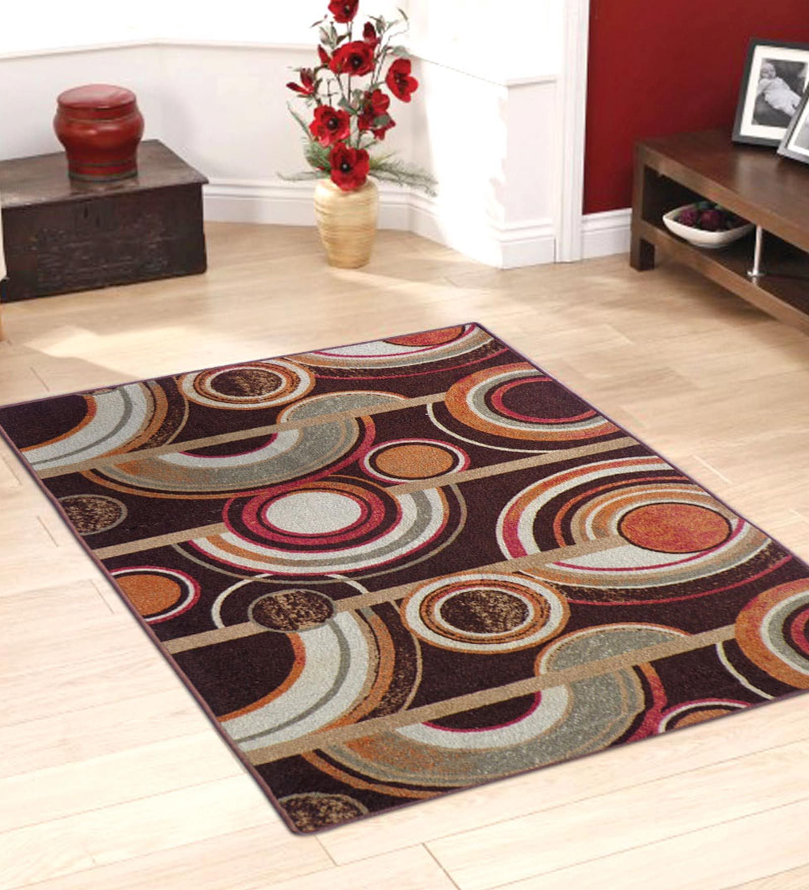 Buy Brown Geometric Polyester 4 ft x 6 ft Machine Made Carpet at 62% ...