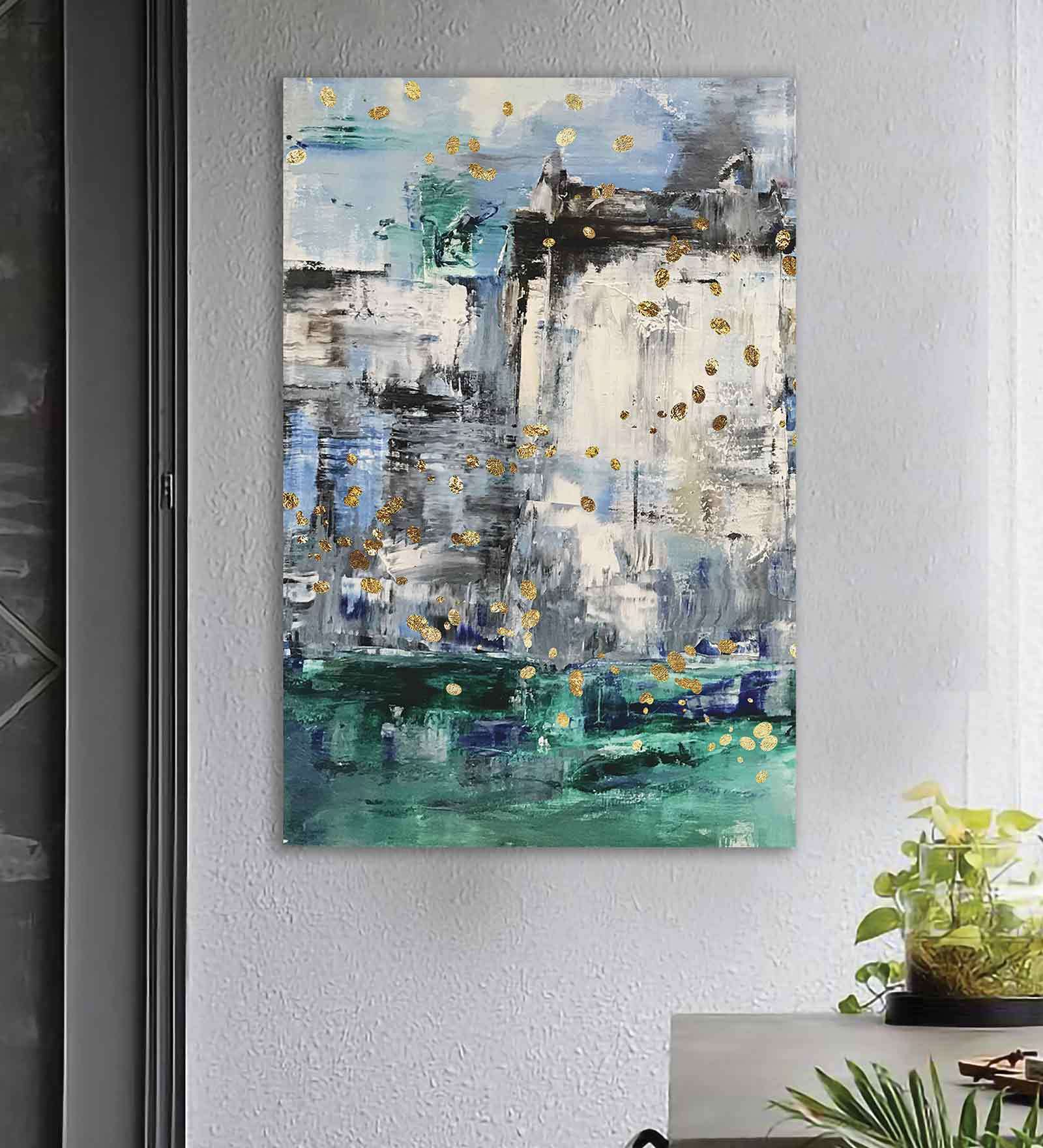 Abstract Paint Brush Art -24"x36" Stretched and Framed in Teakwood