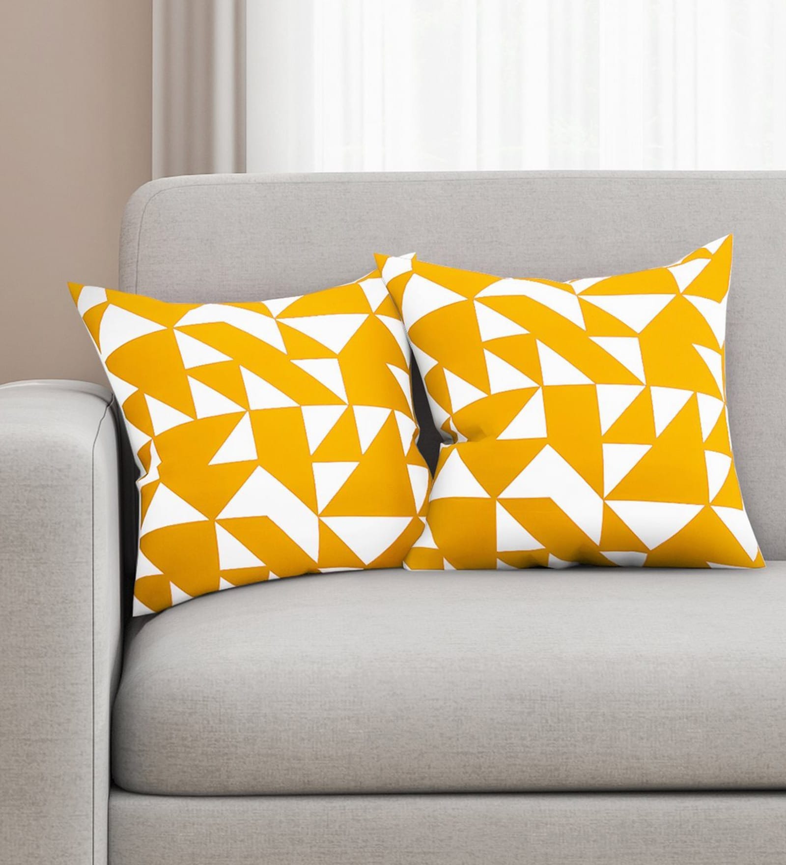 Yellow Geometric Cotton 16 x 16 Inch Cushion Covers (Set of 2)