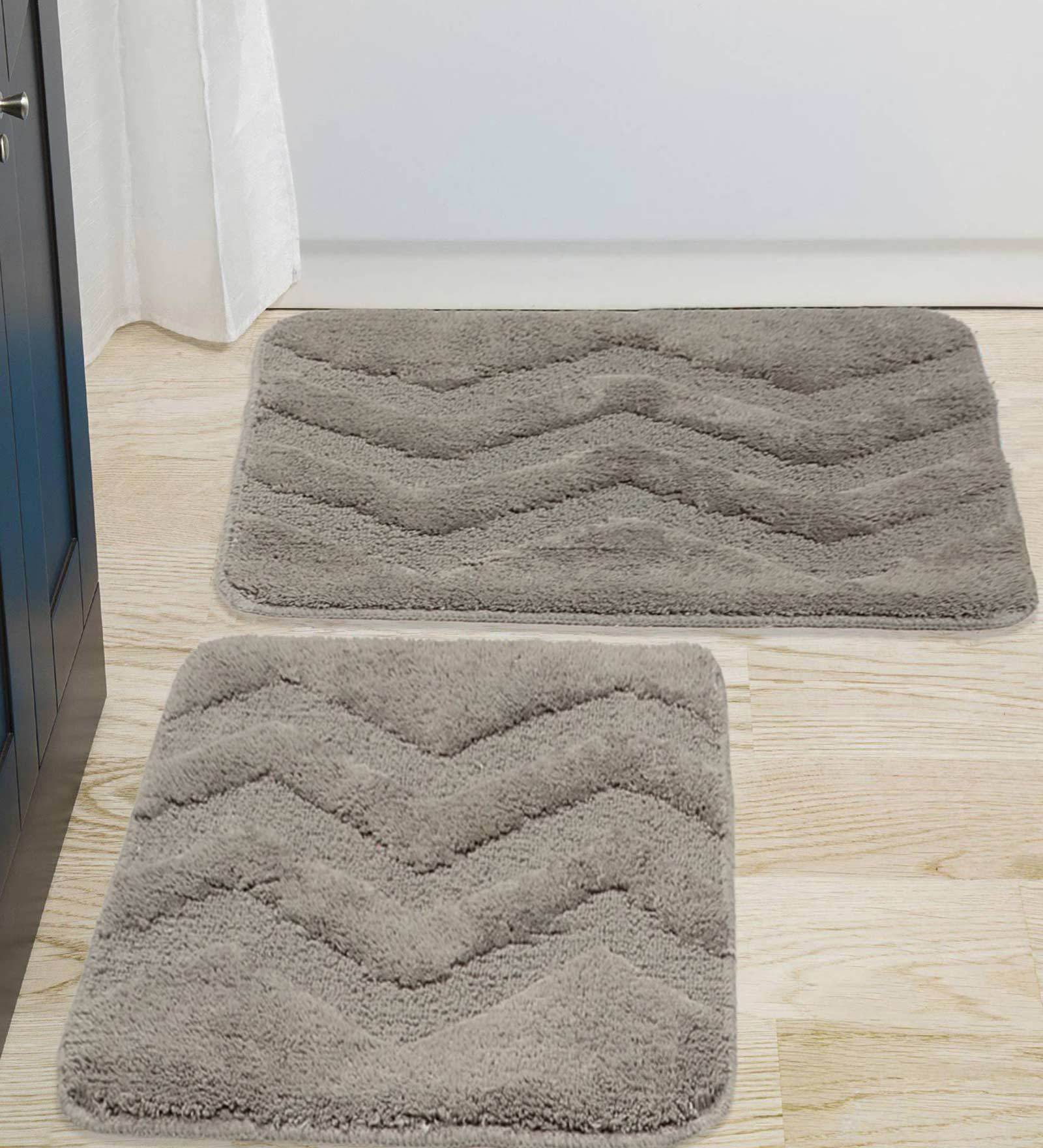 Grey Solid Cotton 24x18 Inches AntiSkid Bath Mats (Set of 2)