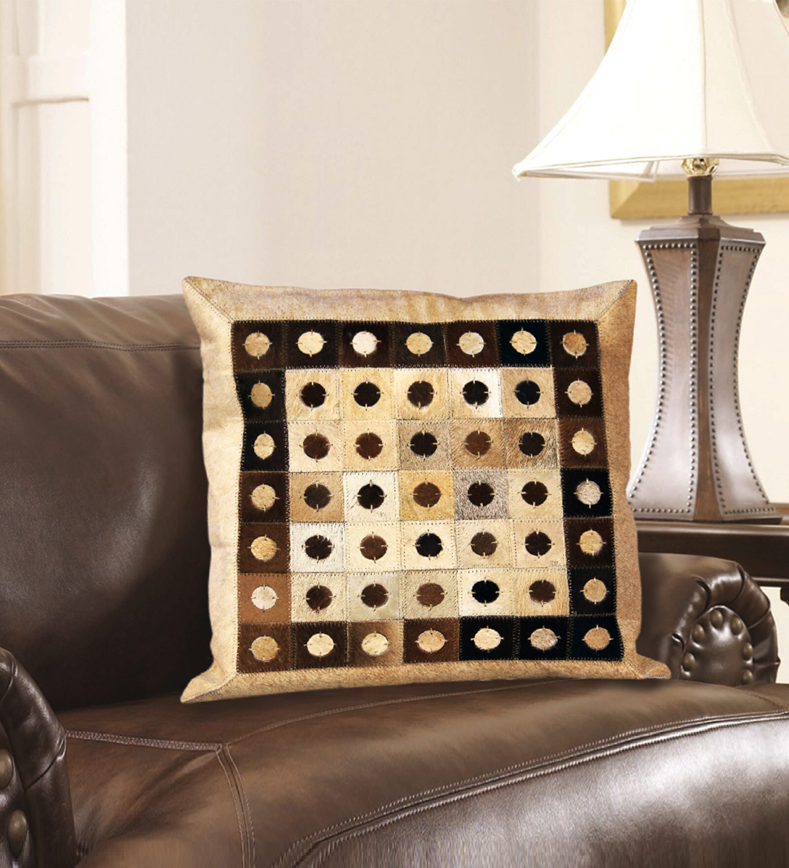 Gold Traditional Leather 16 x 16 Inches Cushion Cover with Filler