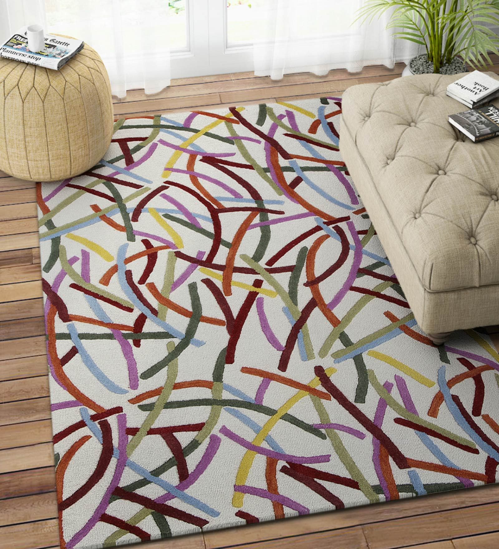 Multicolor Geometric  Wool 4 ft x 6 ft Hand Tufted Carpet