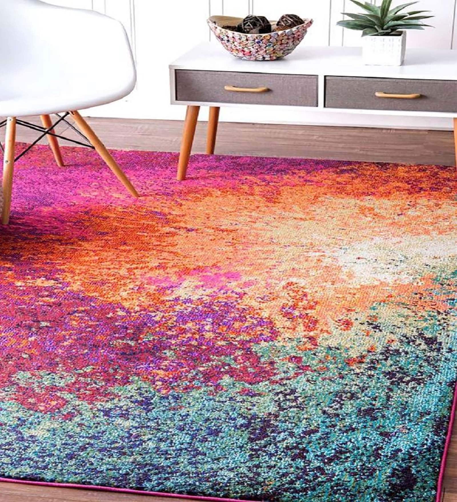 Pink Nylon Abstract 4 x 6 Feet Machine Made Carpet