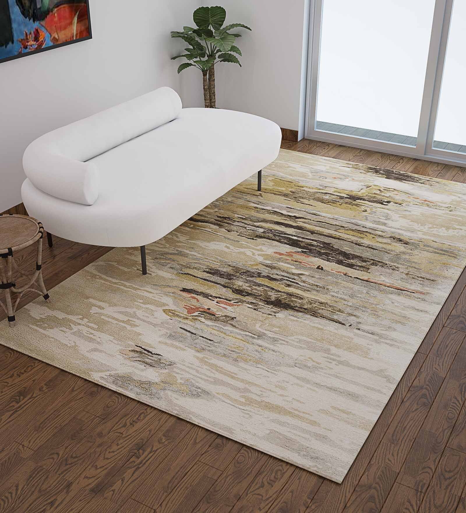 Brown Abstract Wool & Viscose Hand Tufted 2 x 3 Feet Dhurrie