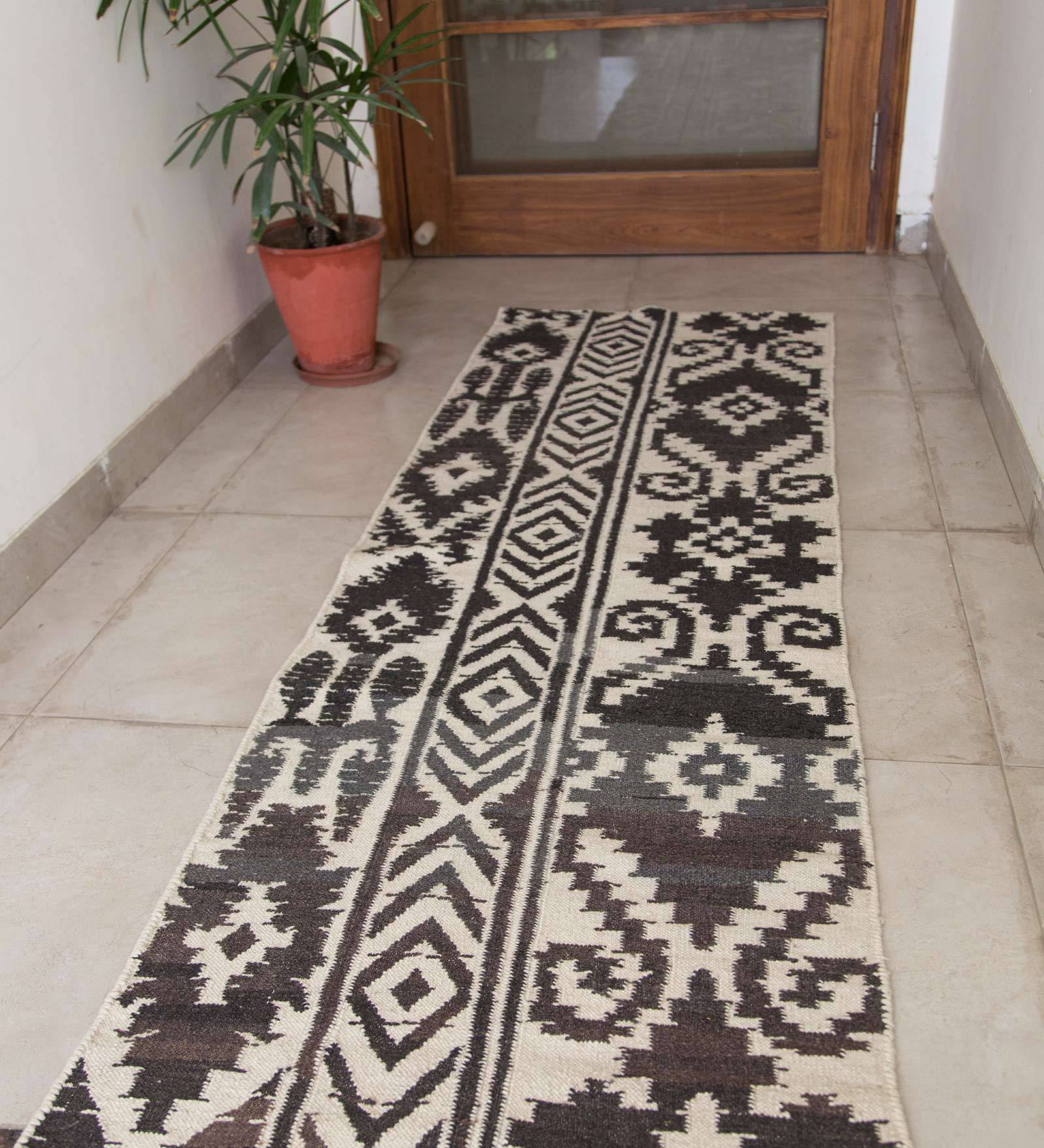 Brown Wool Hand Woven 30x96 Inches Hallway Runners