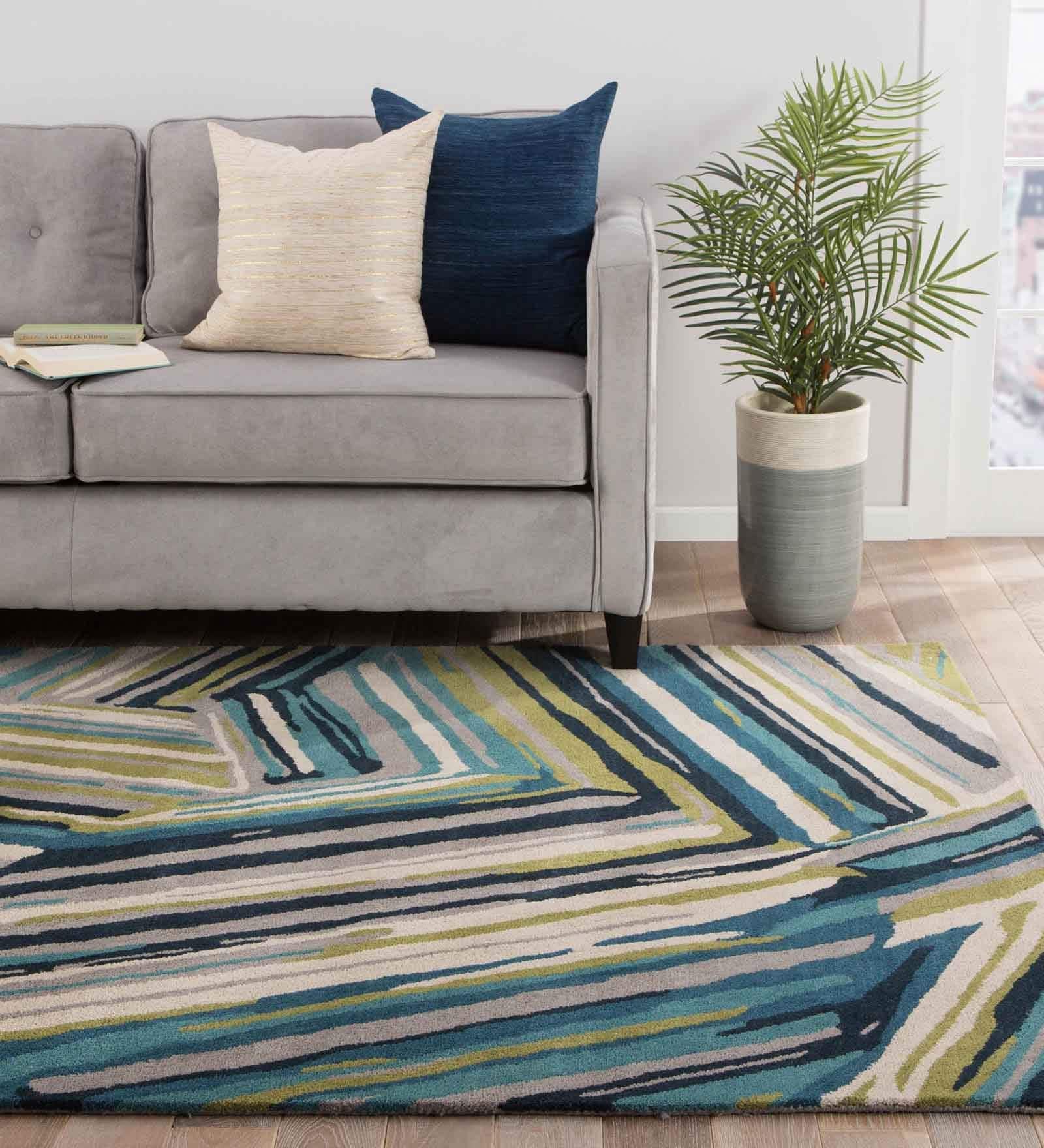 Blue Wool Geometrical 5 x 8 Feet Hand Tufted Carpet