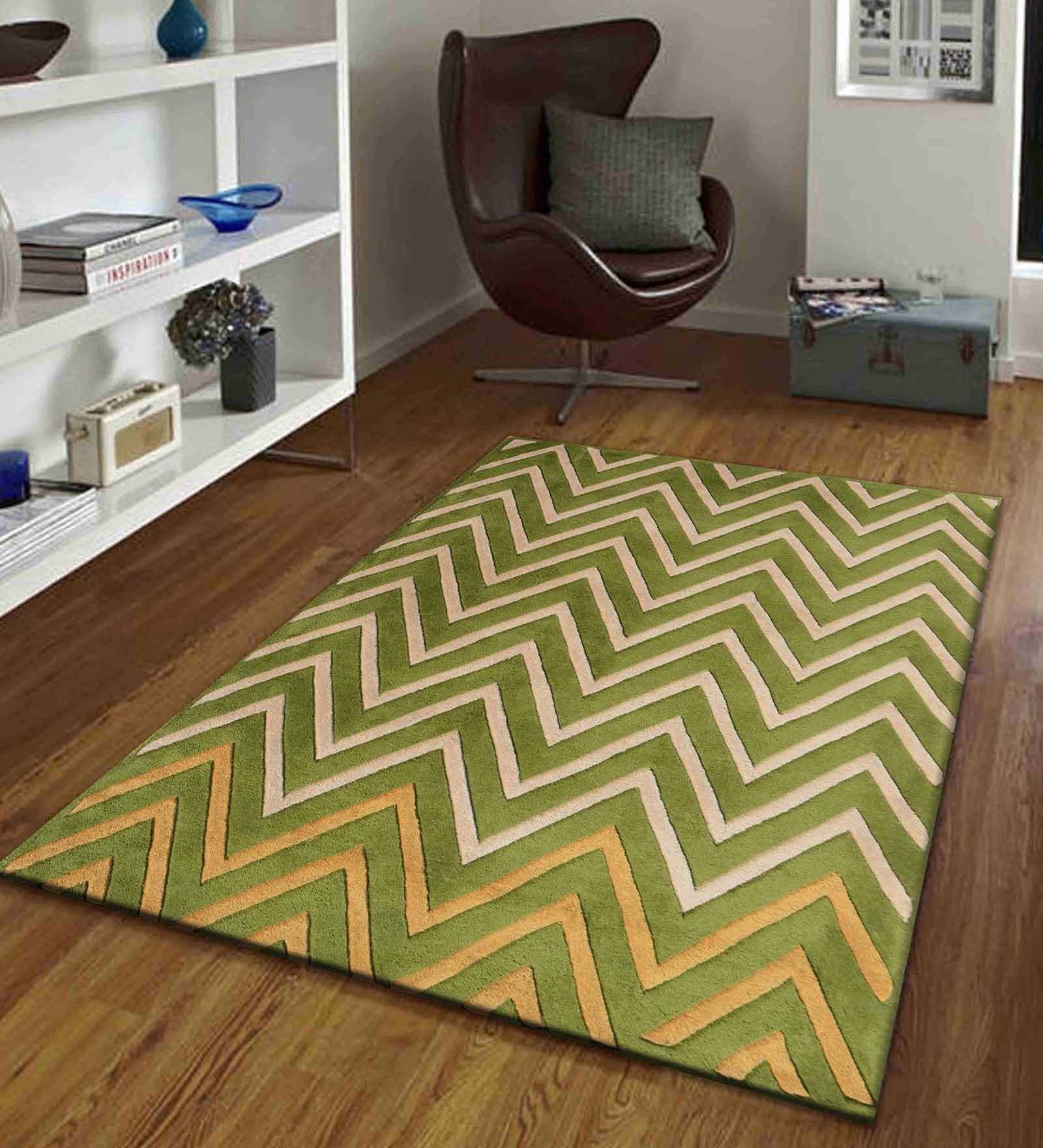 Green Wool Abstract 4 X 6 Feet Hand Tufted Carpet