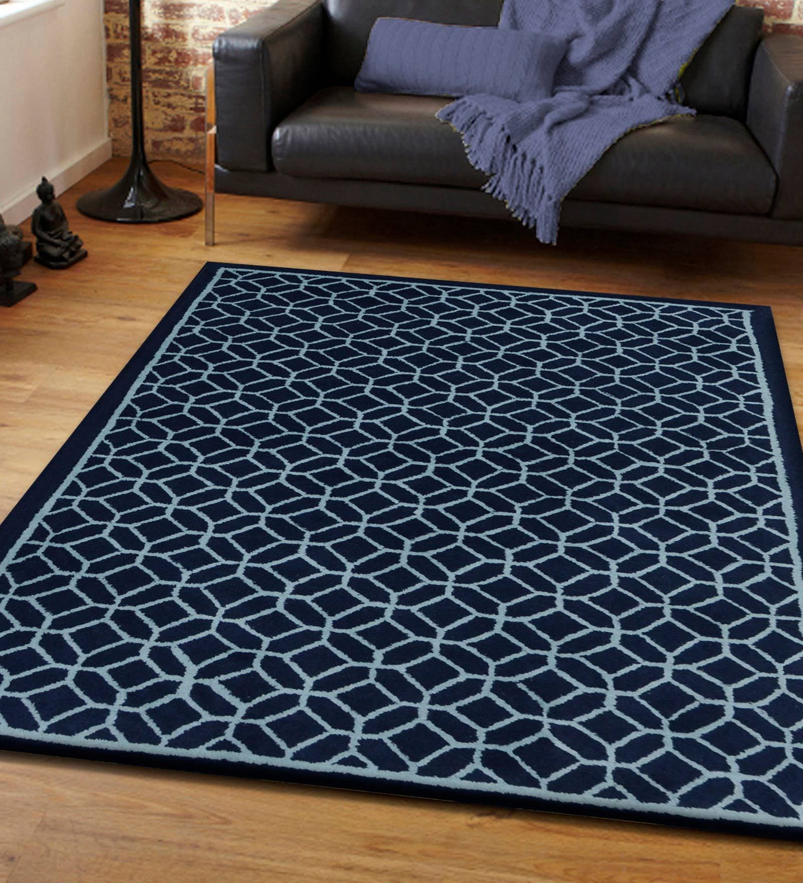 Blue Wool Geometric 6 x 9 Feet Hand Tufted Carpet