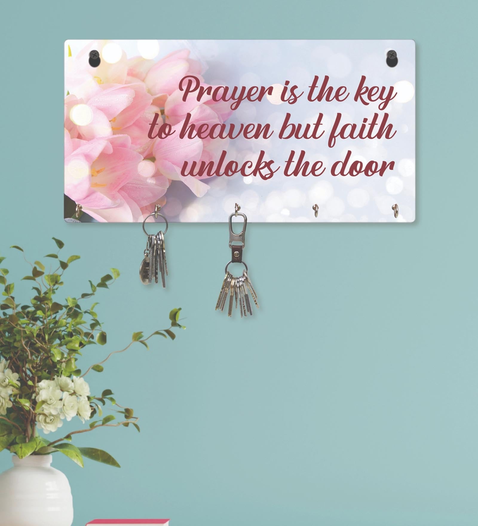 Abstract Quotes Multicolour Finish Mdf Wall Hanging With 5 Hooks Key Holder