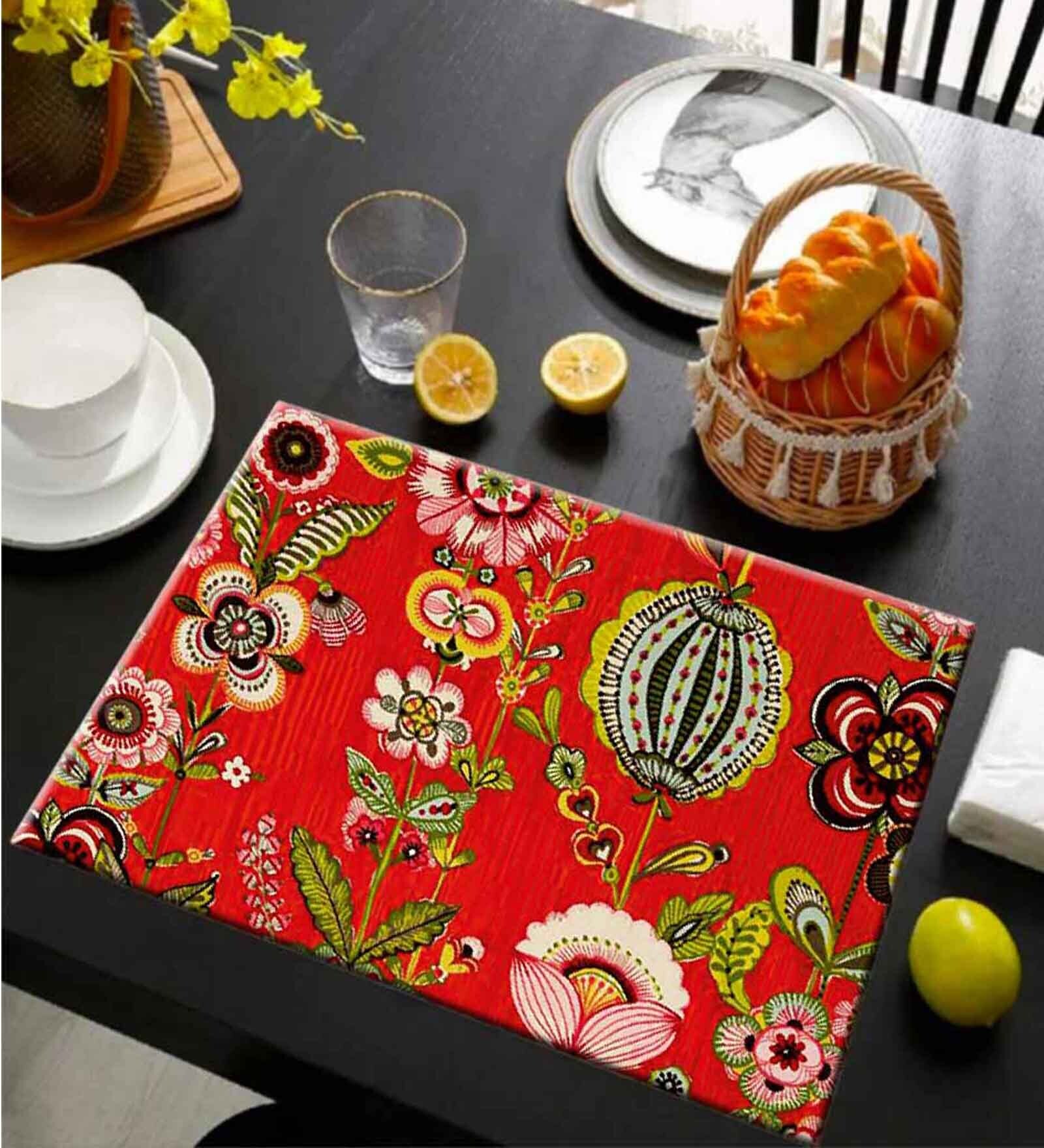 Abstract Red (12 x 17.5) Satin (Set of 6) Placemats