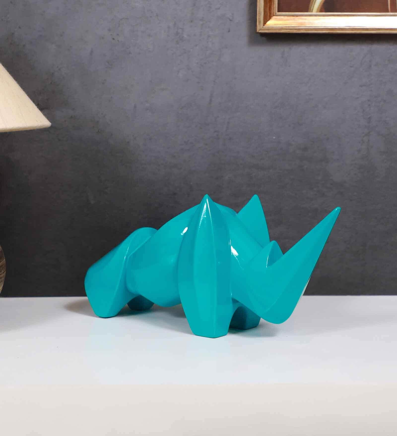 Buy Abstract Rhino Teal Blue Resin Animal Figurines at 25% OFF by ...