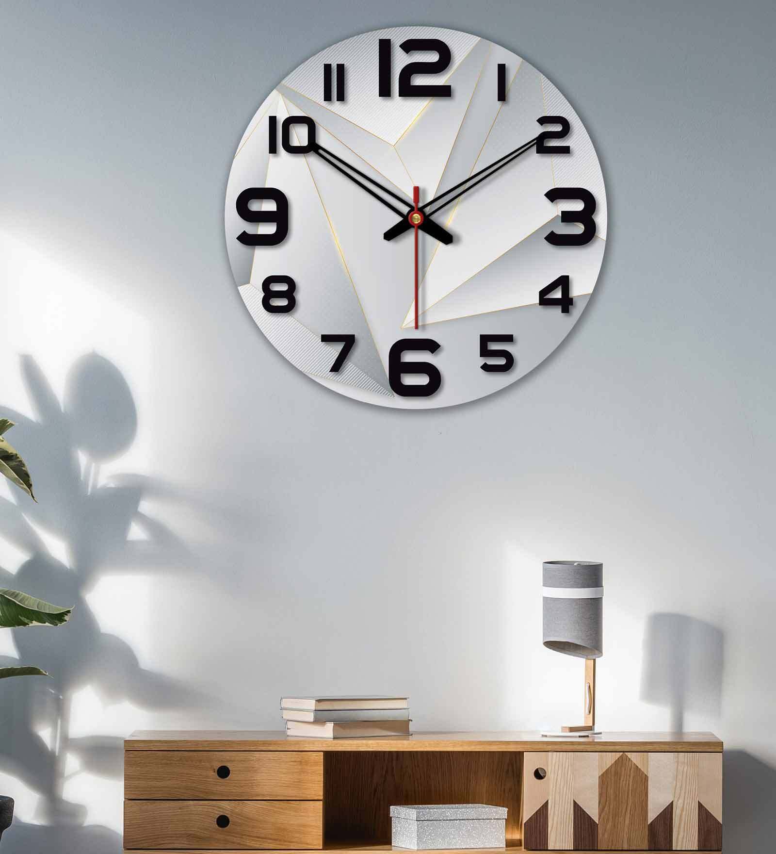 Silver MDF Abstract Modern Wall Clock