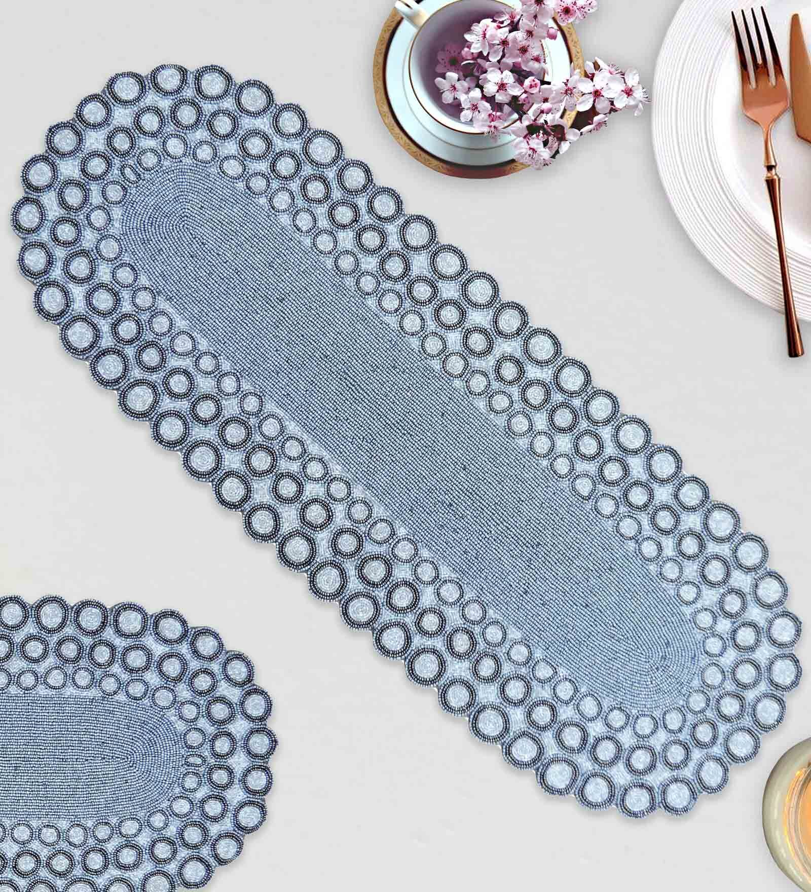 Abstract Silver (89x33) Polyester Table Runner