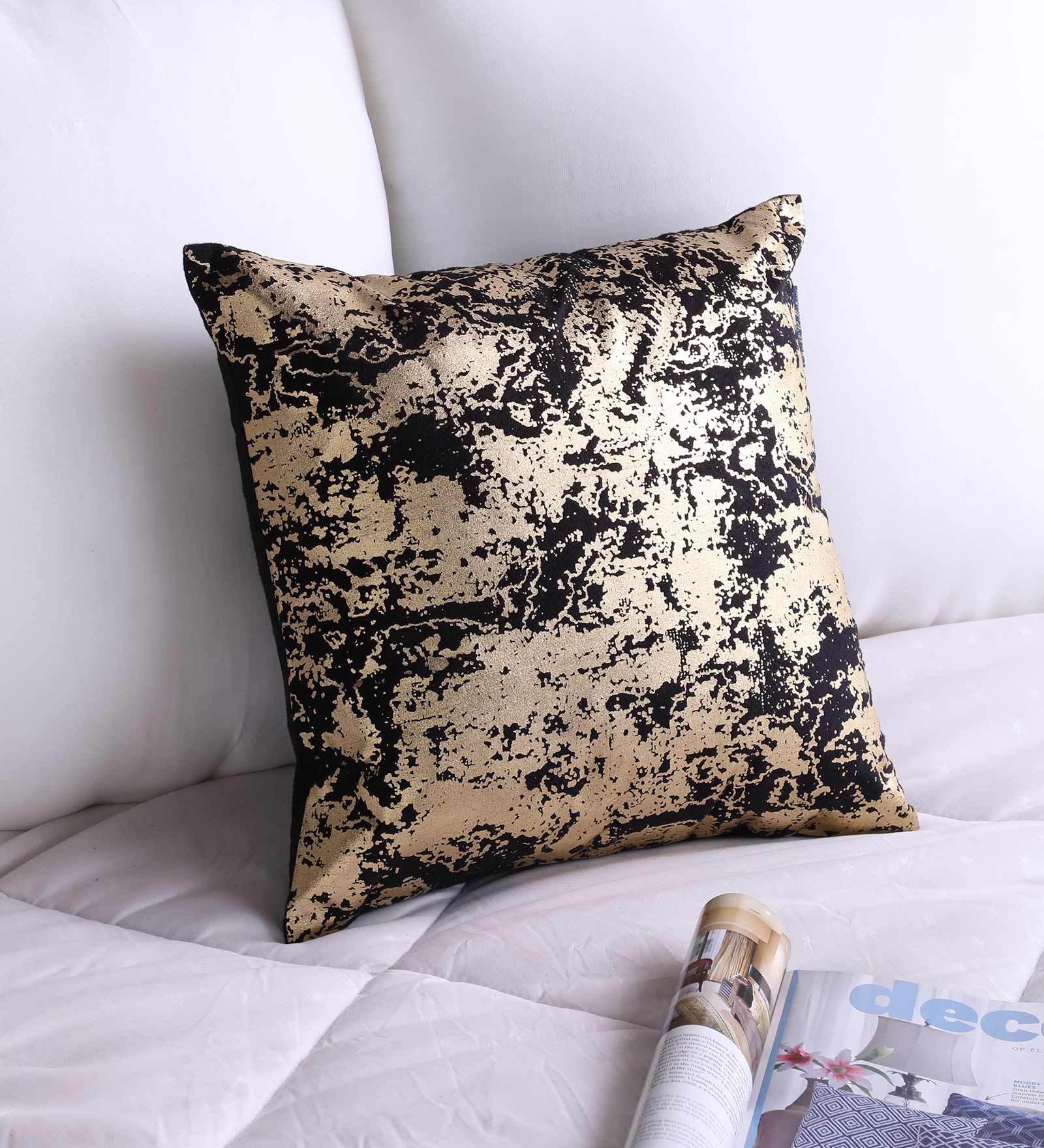 Gold Traditional Velvet 16 x 16 Inches Cushion Cover