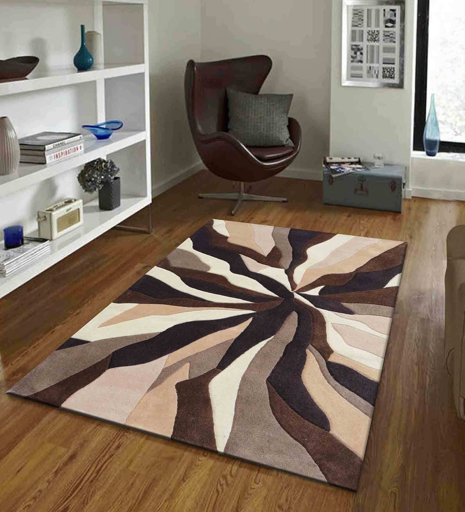 Brown Abstract Wool 3 ft x 5 ft Hand Tufted Carpet
