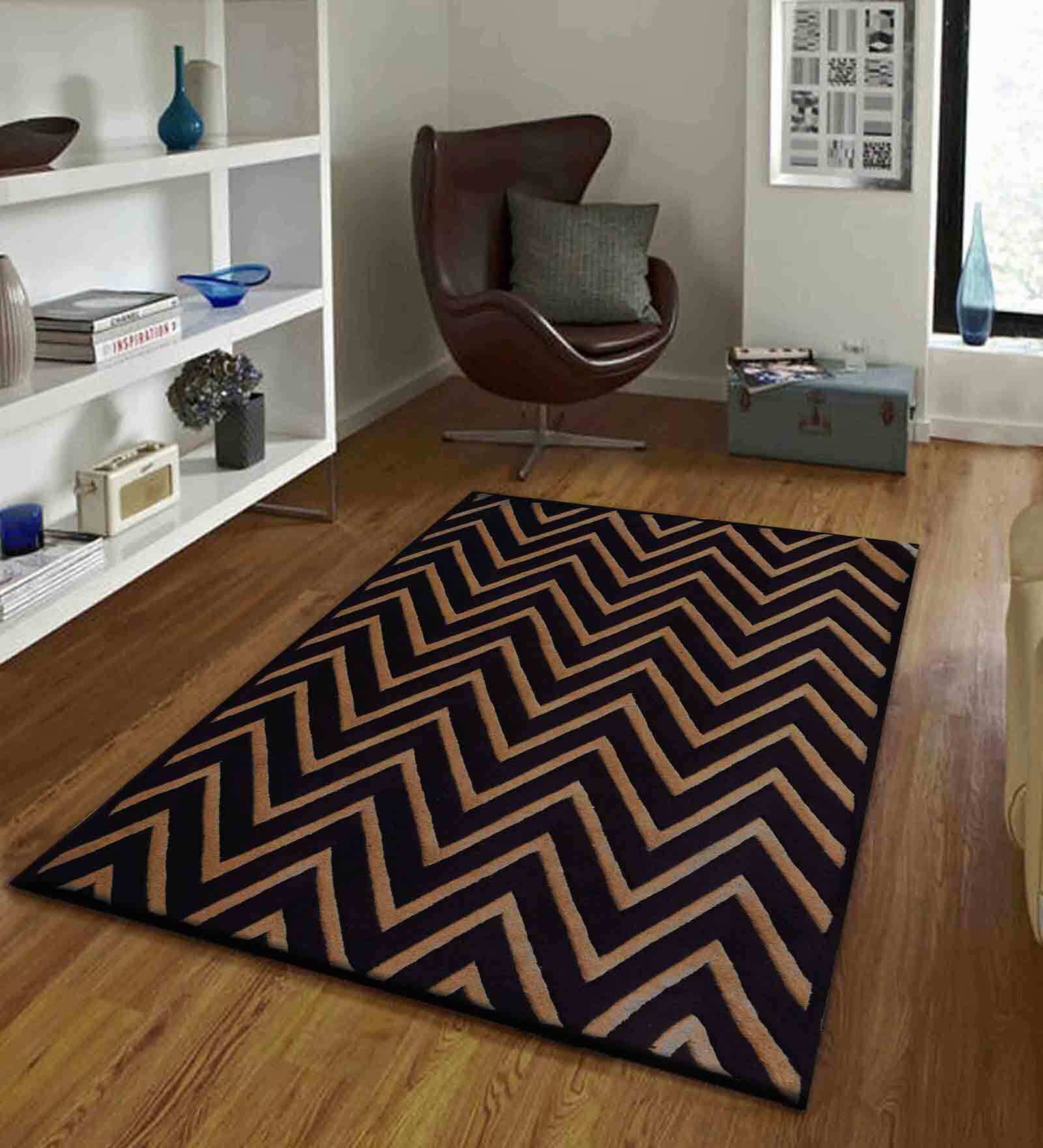 Brown Geometric Wool 3 ft x 5 ft Hand Tufted Carpet
