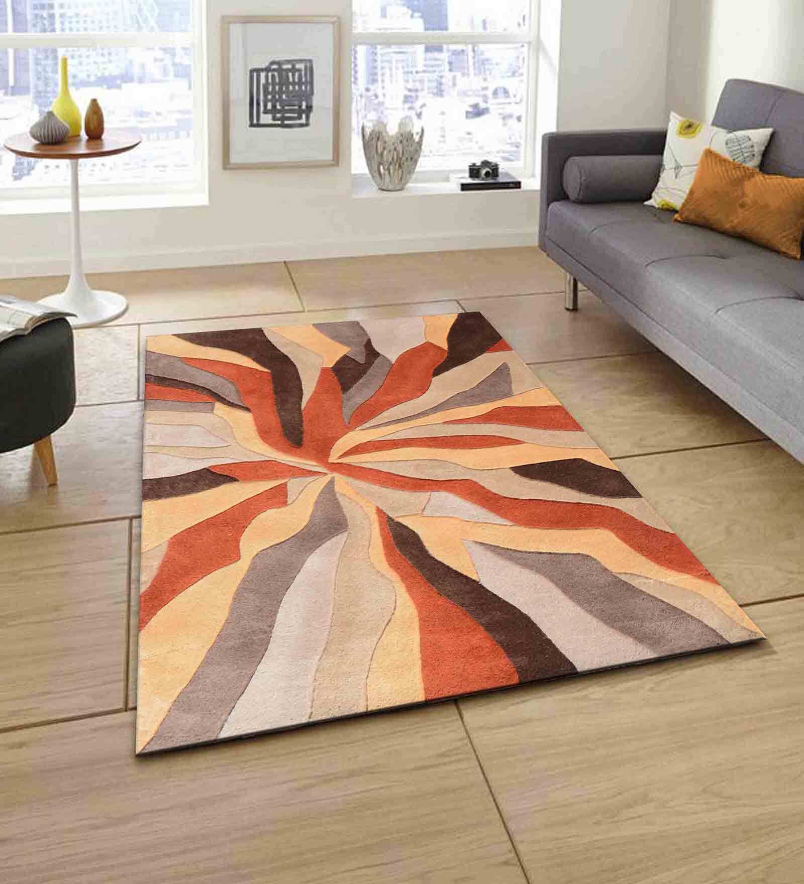 Brown Abstract Wool 5 ft x 7 ft Hand Tufted Carpet