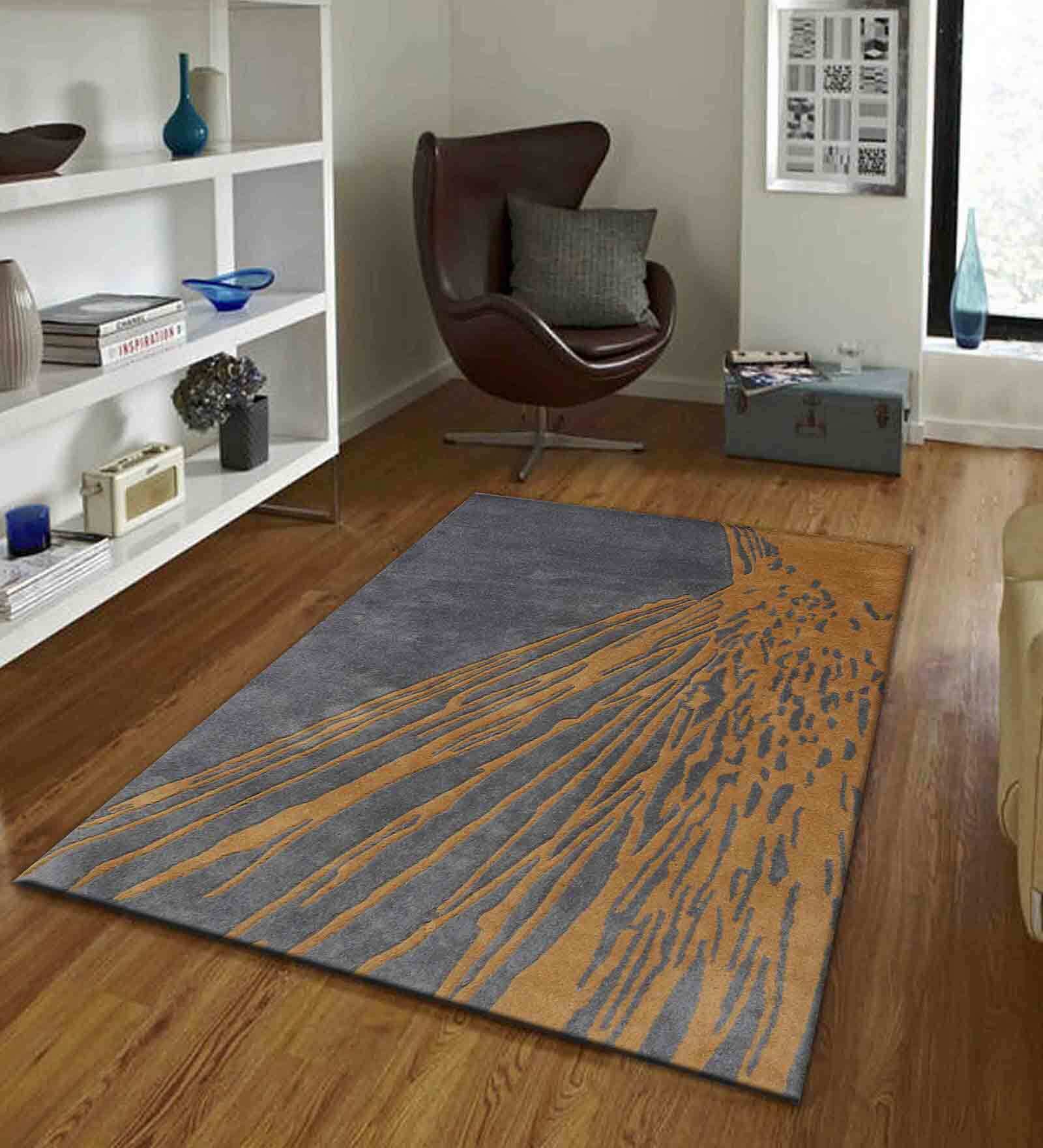 Gold Abstract Wool 5 ft x 7 ft Hand Tufted Carpet