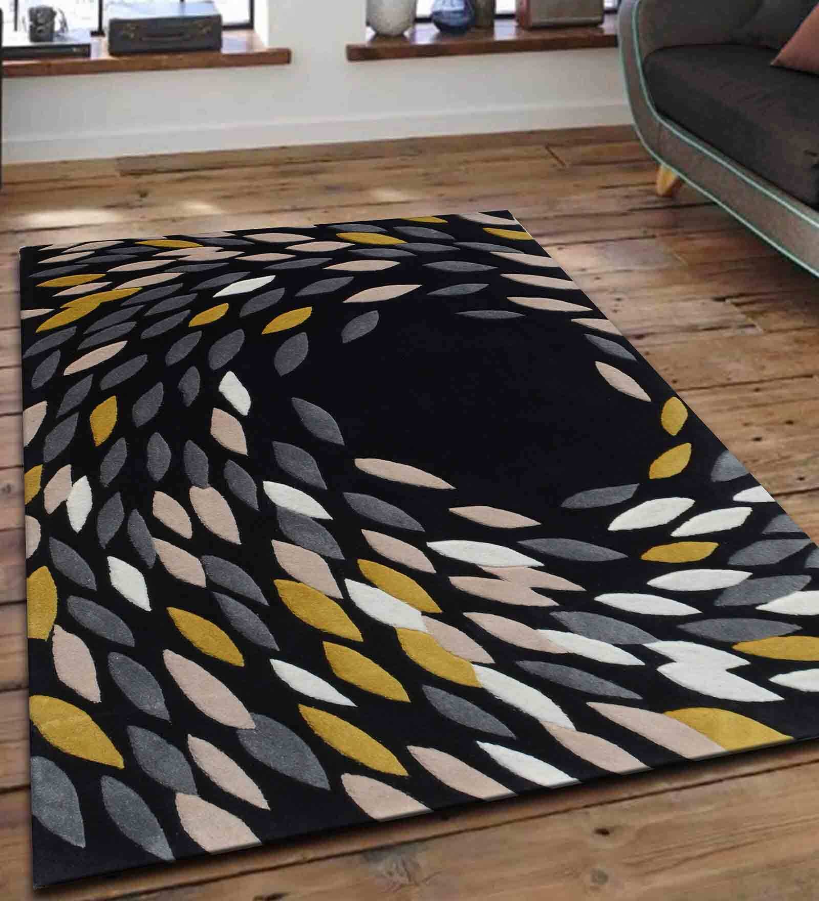 Black Abstract Wool 6 ft x 9 ft Hand Tufted Carpet
