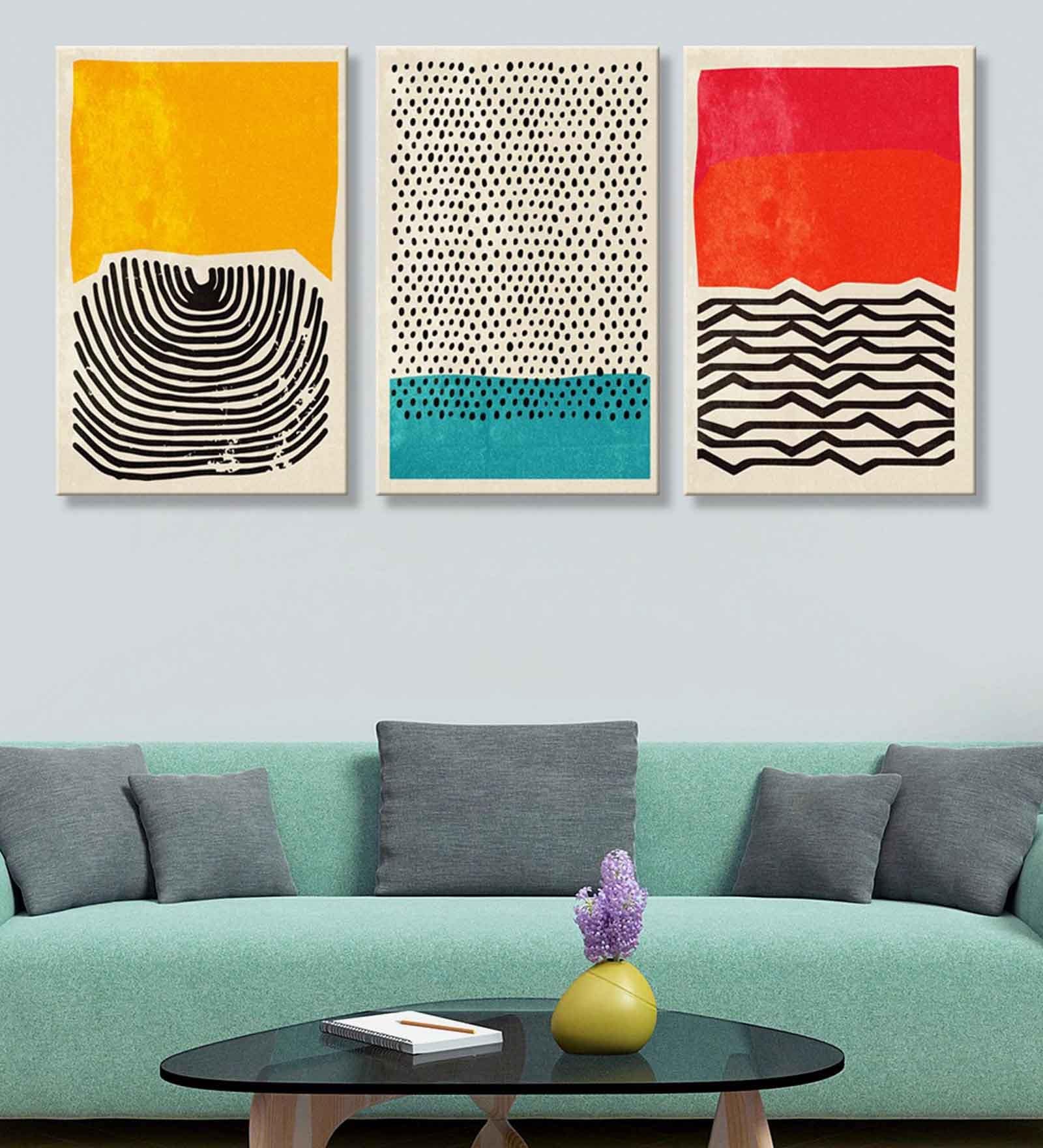 Beautiful Multicolour Cotton Canvas Framed Art Print Set of 3