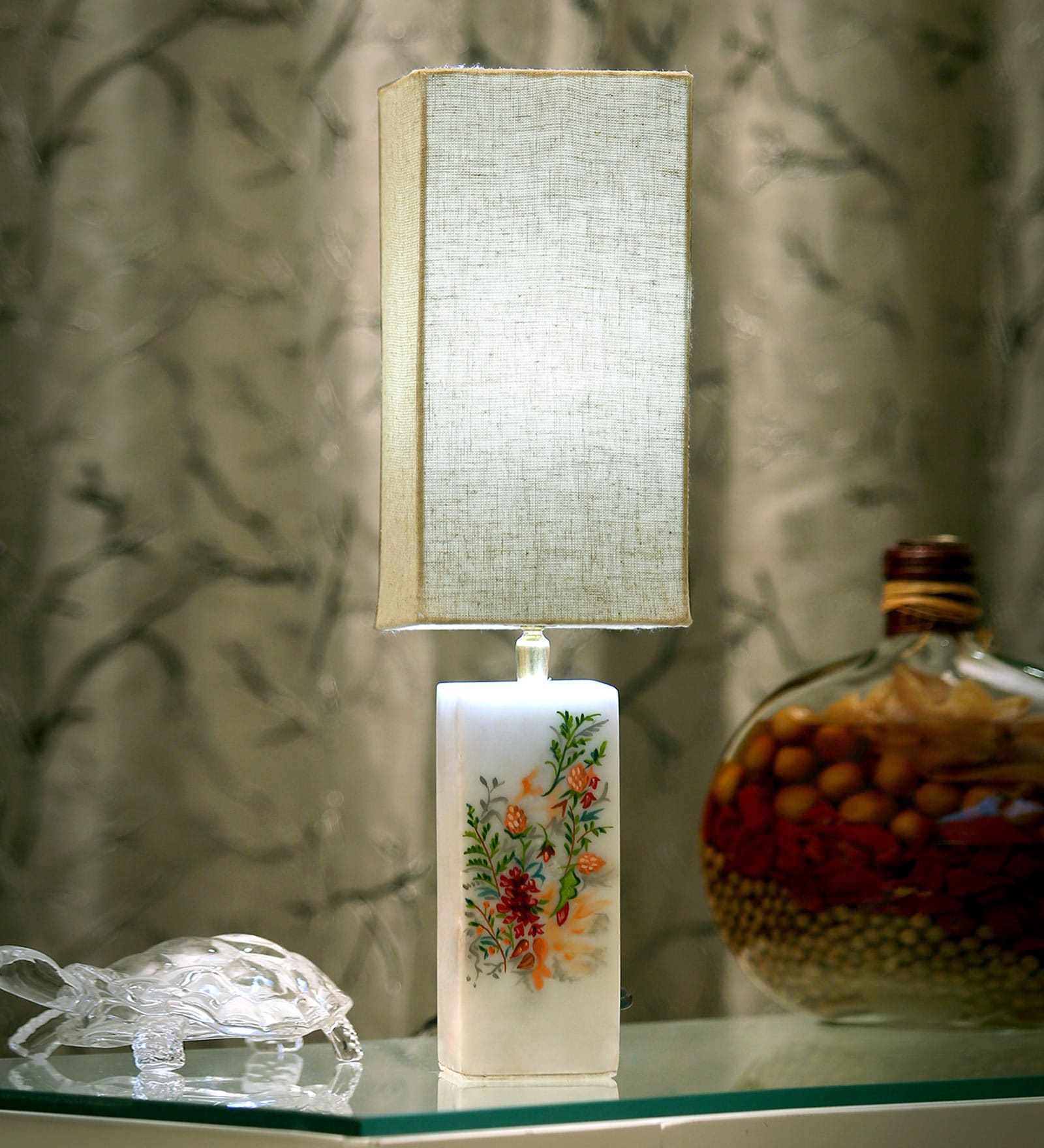 Abstracting Beige Shade Table Lamp With Fabric Base