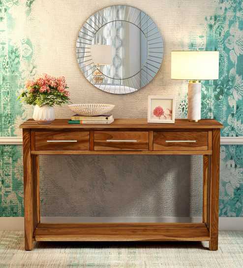 Buy Abbey Solid Wood Console Table In Rustic Teak Finish By