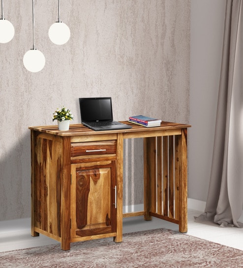 Buy Abbey Solid Wood Writing Table In Rustic Teak Finish By