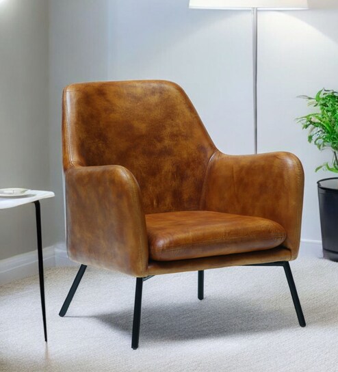 Abbot Leather Arm Chair In Tan Colour