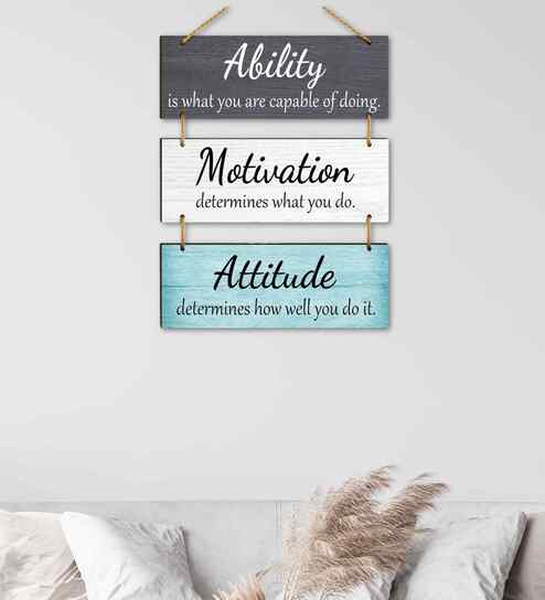 Ability Motivation Attitude Wooden Wall Hanging for Home Office