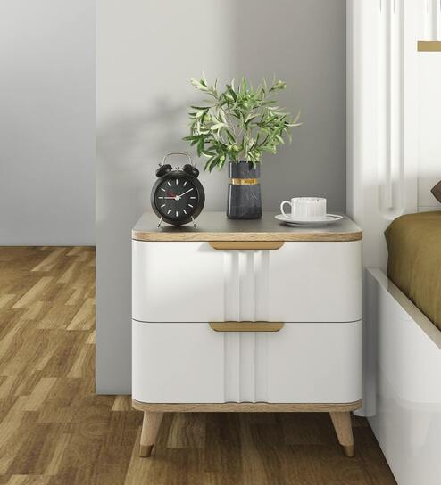Abran Bedside Table In High Gloss White Finish