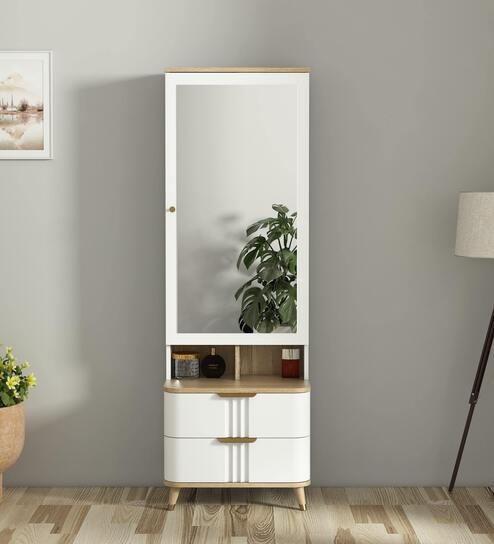 Abran Dresser With Hidden Mirror Storage In High Gloss White Finish