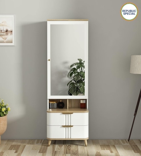 Abran Dresser With Hidden Mirror Storage In High Gloss White Finish