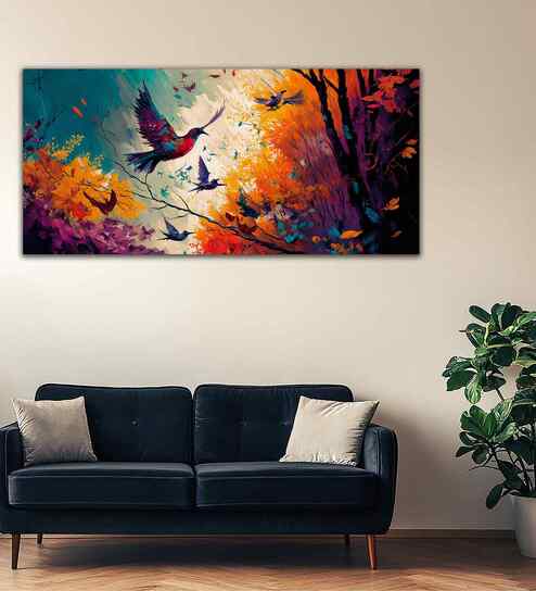 Abstract Of Forest Landscape With Birds Canvas Wall Painting